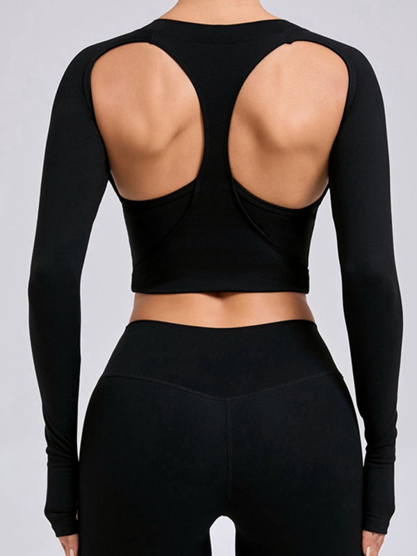 ZASUWA Women's Sexy Cutout U-Neck Long Sleeve Thumbhole Tops - Perfect for Night Out, Club Wear & Date Night Outfits