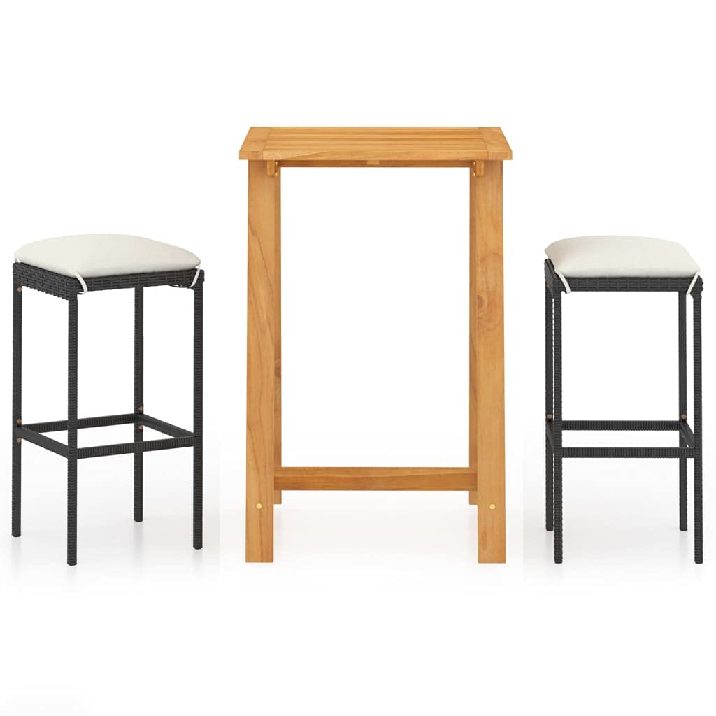 **vidaXL 3-Piece Patio Bar Set with Wood Tabletop & Cushions - Outdoor Bar Table & Stools for Garden, Farmhouse, or Backyard Dining | Durable Black Patio Furniture for Entertaining & Relaxation**