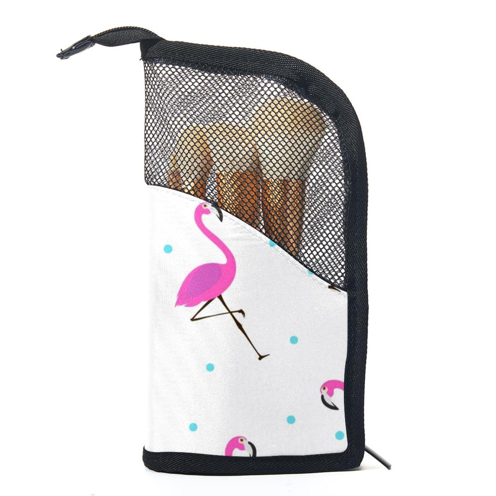 Portable Makeup Brush Organizer Bag with 12 Slots - Pink Flamingo & Pineapple Design - Travel Cosmetic Brush Holder Case for Home & On-the-Go Makeup Storage