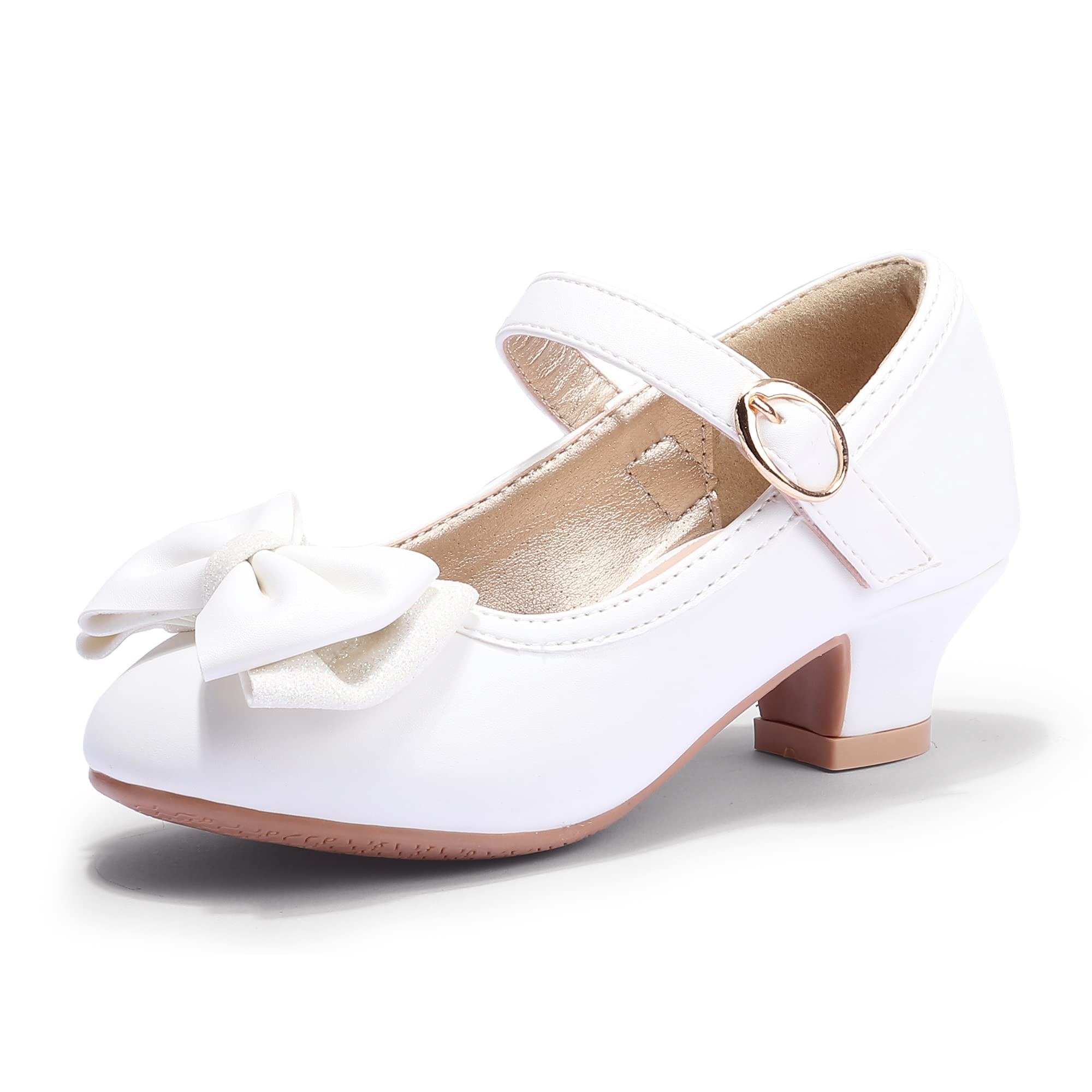 PANDANINJIA Girls Toddler/Little Kid Jada Dress Mary Jane Pumps with Heels Bow - Elegant Party Wedding Princess Shoes for Special Occasions & Formal Events