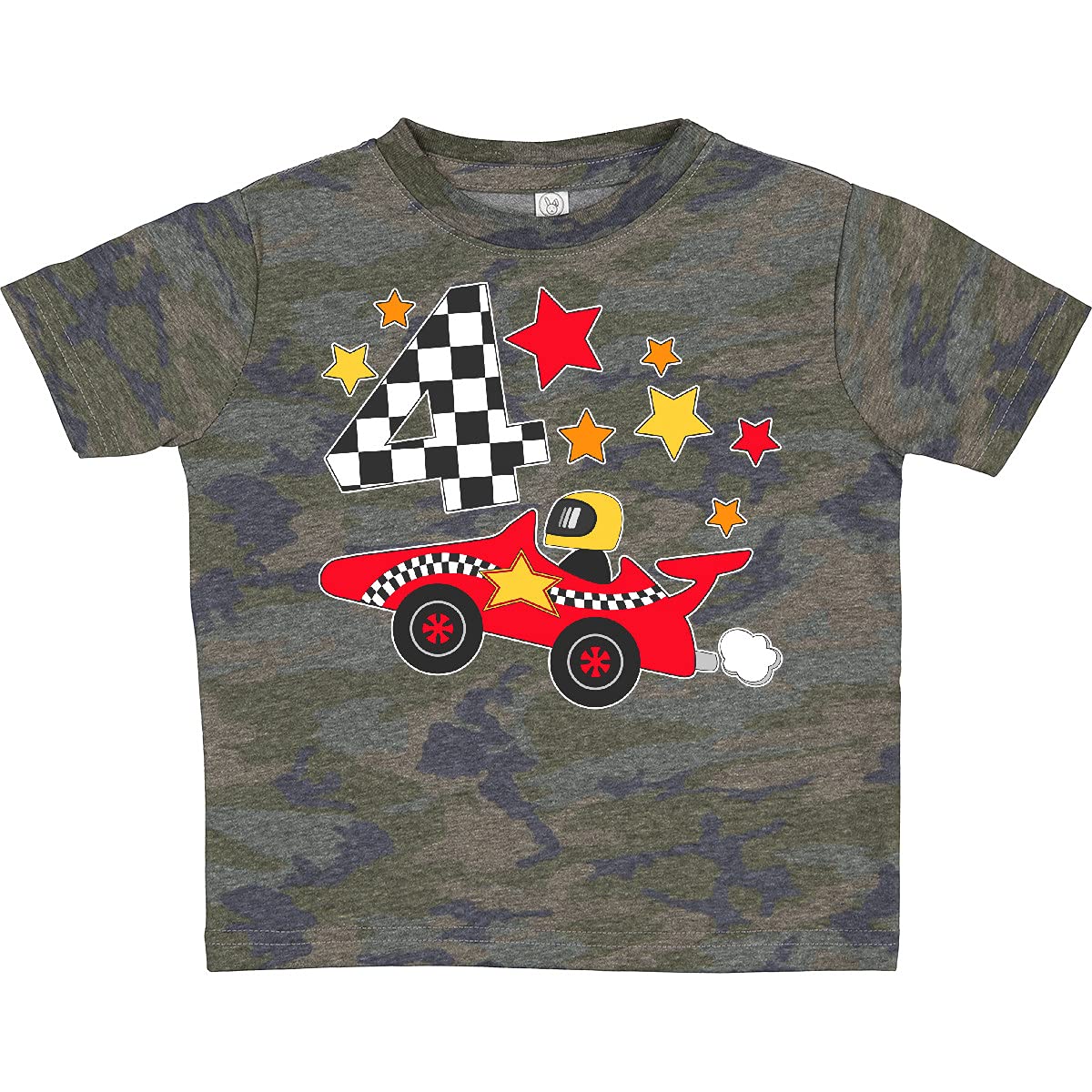 Inktastic Happy 4th Birthday Red Racing Car Toddler T-Shirt - Cute Kids Birthday Outfit for Boys & Girls | Perfect for Birthday Parties, Photo Shoots & Casual Wear