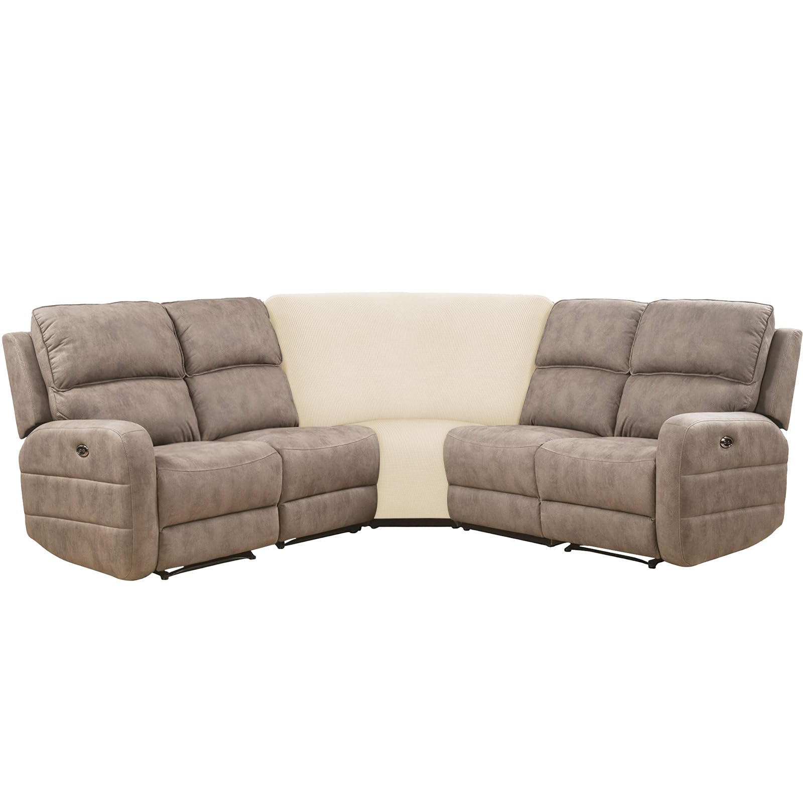 TAOCOCO L-Shaped Sectional Recliner Sofa Cover - 1 Piece Corner Seat Protector in Beige | Stretchable Furniture Slipcover for Living Room, Family Room & Home Theater