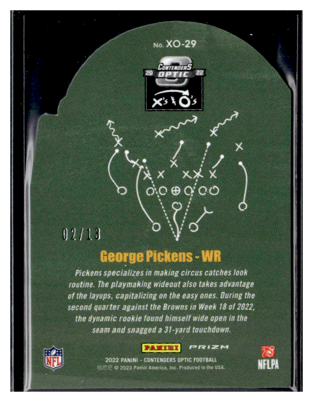 2022 Panini Contenders Optic George Pickens X's and O's #2/13 Rookie Football Trading Card - Rare Collectible for Sports Memorabilia Fans & Card Investors
