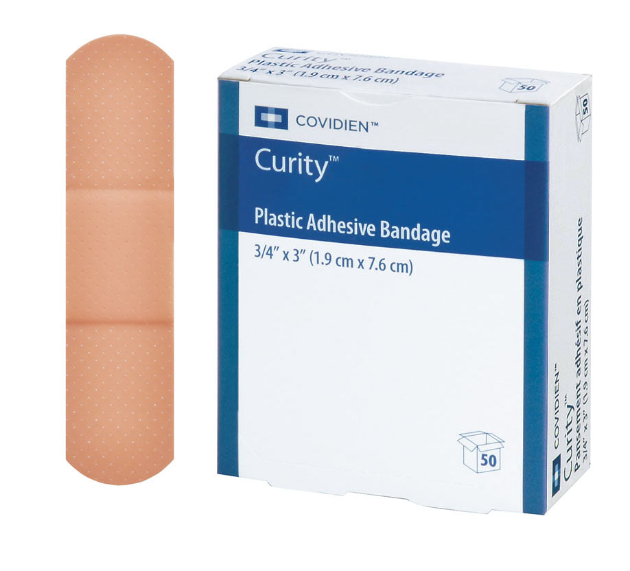 Curity Plastic Bandages 1.9 x 7.6 cm (50 Count Box) - Waterproof Adhesive Wound Care for First Aid, Cuts & Scrapes