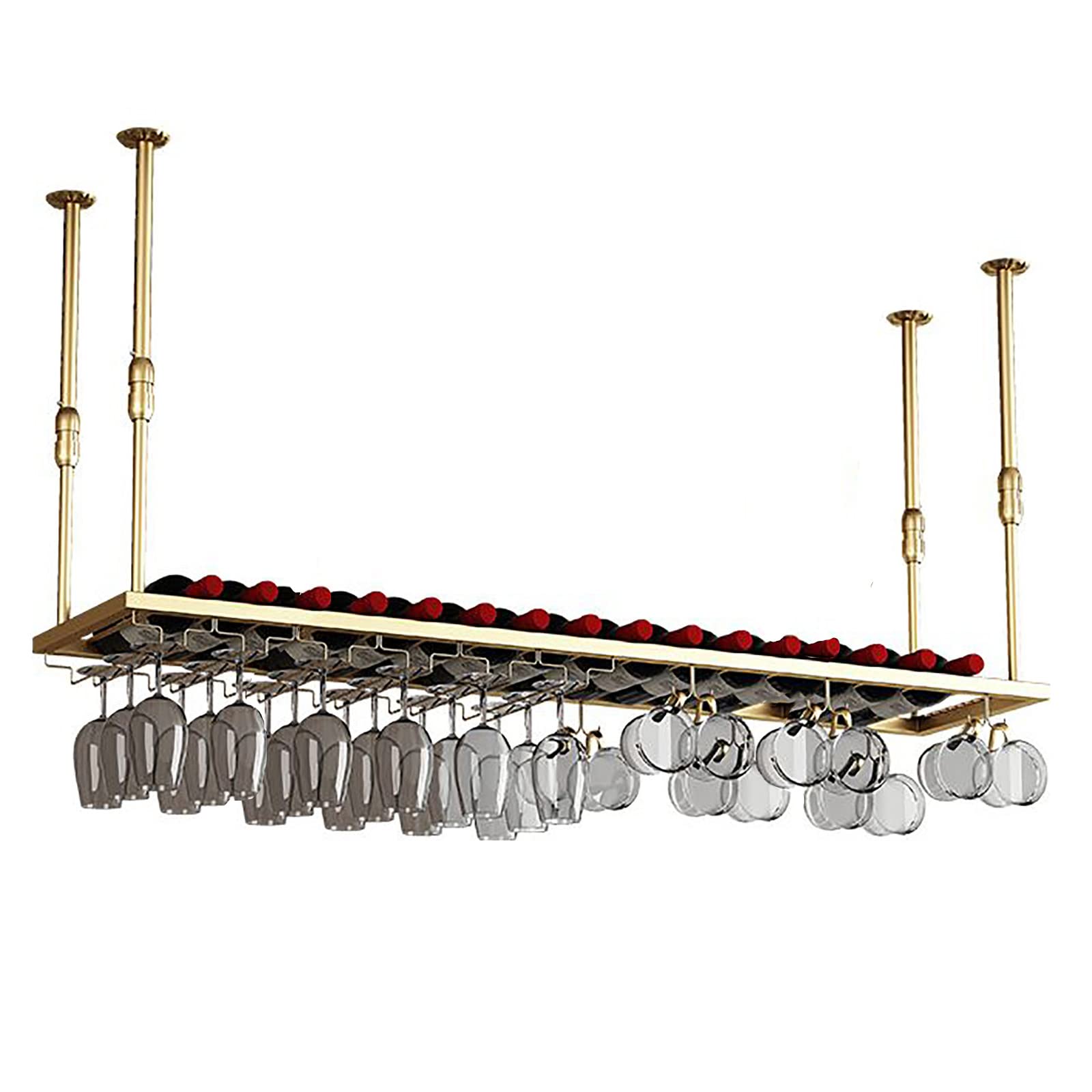 Under Cabinet Wine Glass Holder with Storage Shelves - Ceiling Mount Stemware Rack for Kitchen, Bar & Dining Room Organization | Perfect for Wine Enthusiasts & Home Entertaining