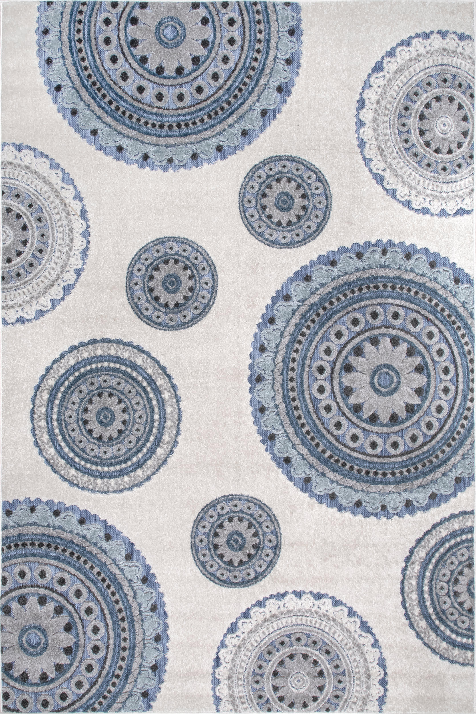 Handmade Carved Regal Suzani Indoor/Outdoor Rug - Blue Bohemian Design for Living Room, Bedroom & Patio Decor