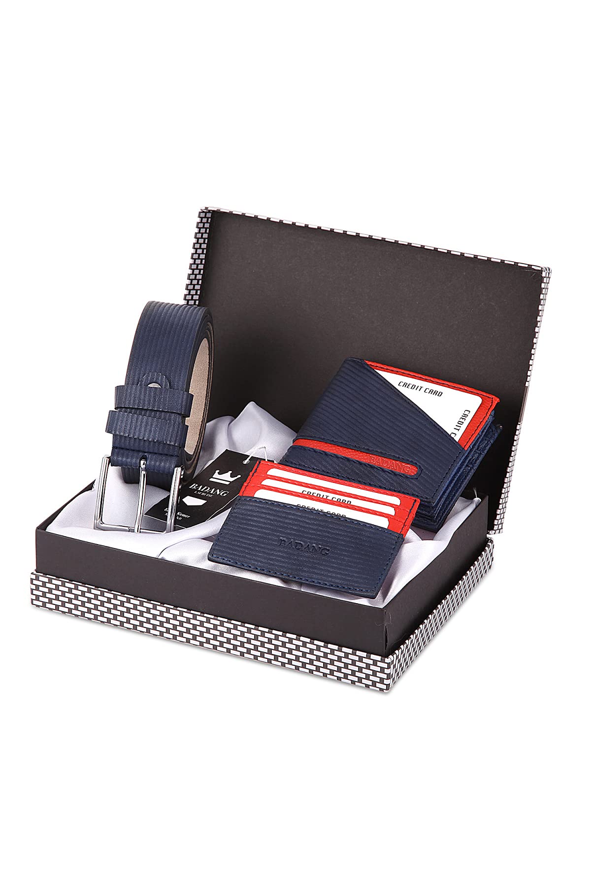BADANG Wallet Belt Set - Card Holder & 120cm Belt (Blue) - Perfect Gift for Men & Travel