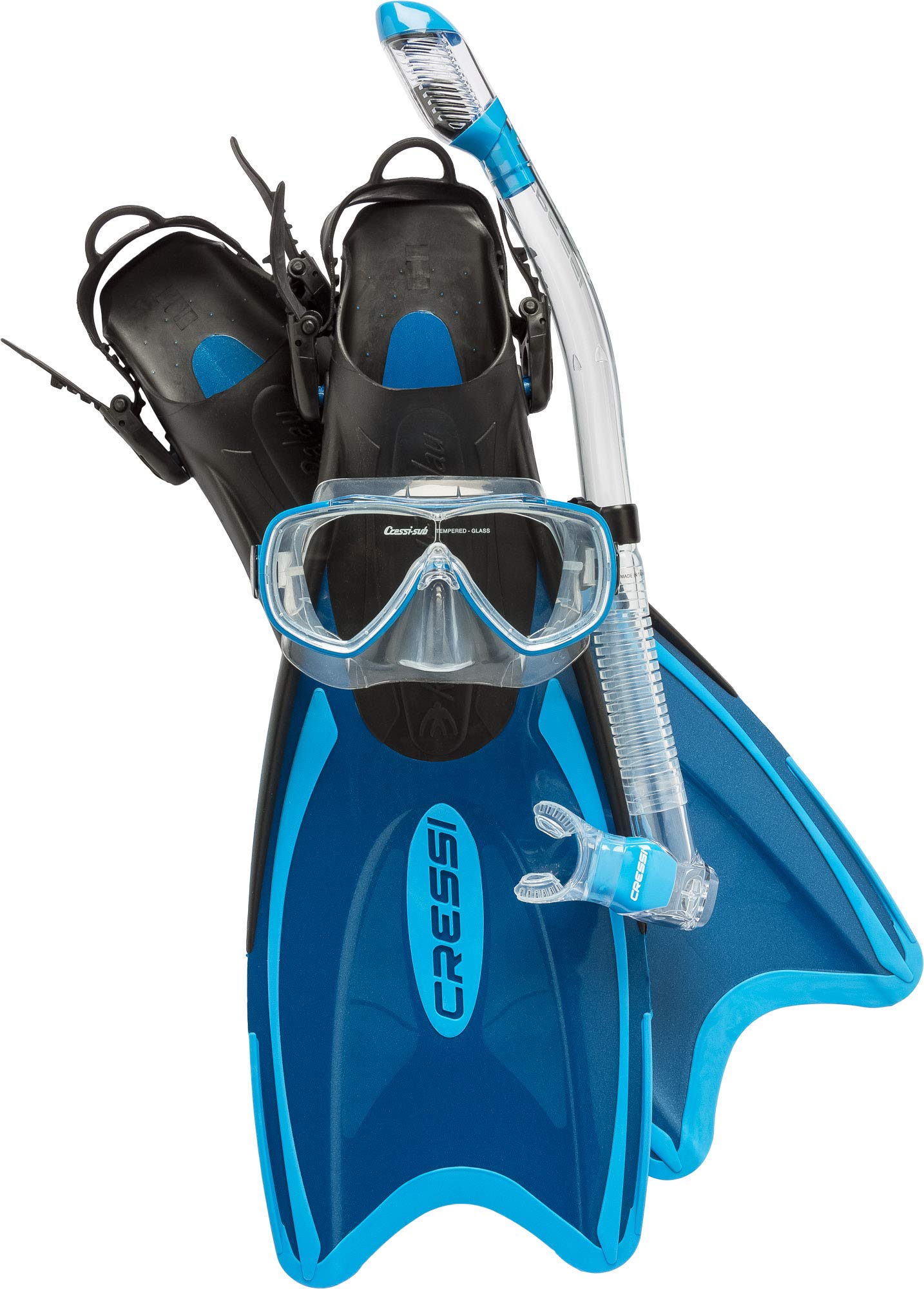 Cressi Adult Lightweight Premium Travel Snorkel Set - Italian Made Mask & Fins - Palau Snorkeling Gear for Beach Vacation, Pool Swimming & Underwater Exploration