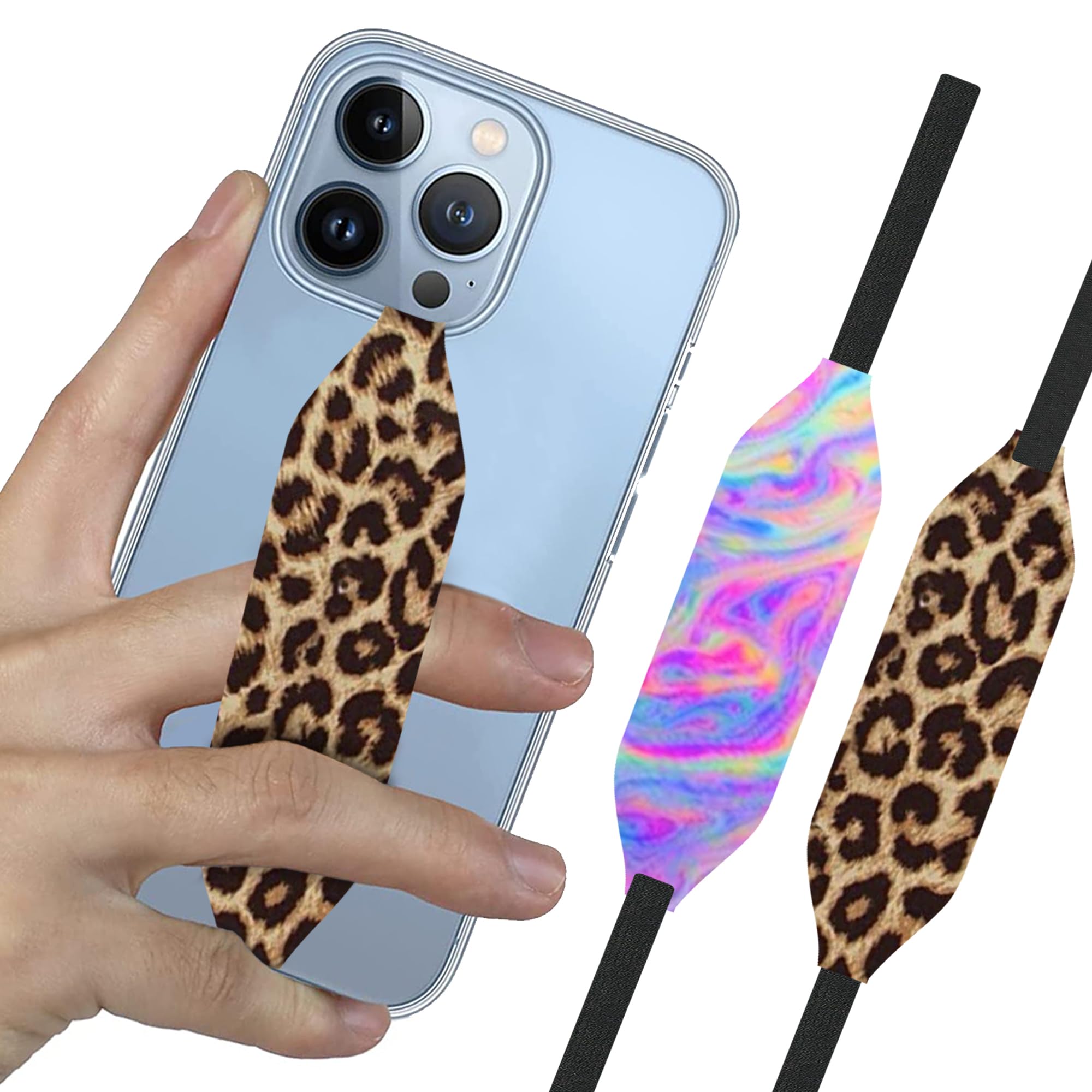 Universal Phone Grip Strap - Stretchable Cell Phone Holder with Secure Grip (2 Pack) | Durable & Reversible Phone Hand Strap in Leopard & Tie Dye Pink | Perfect for Running, Shopping, Commuting & Hands-Free Use