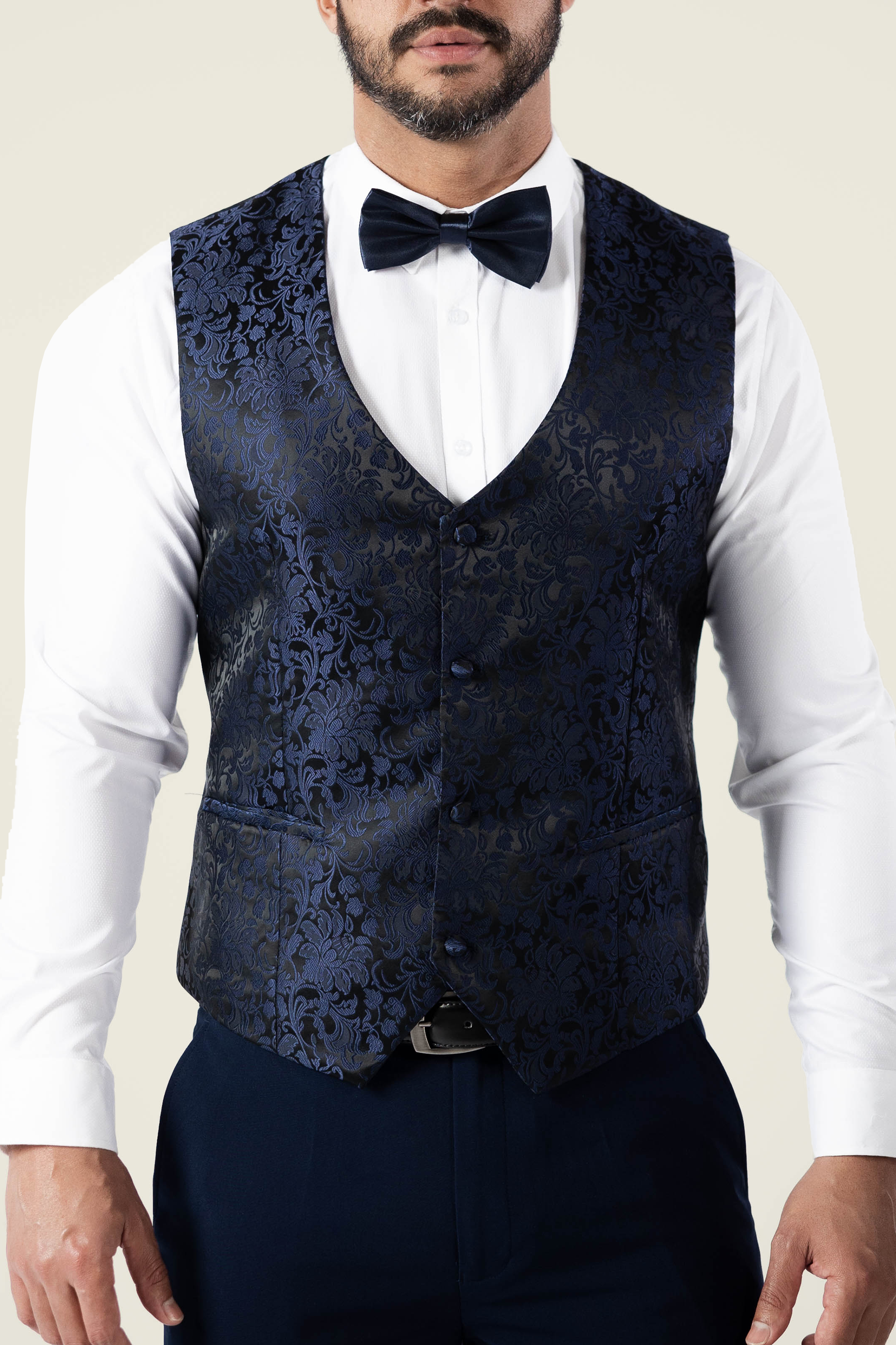 Men's Navy Blue Embroidered Vest - Stylish Casual & Formal Wear for Weddings, Parties & Office Outfits