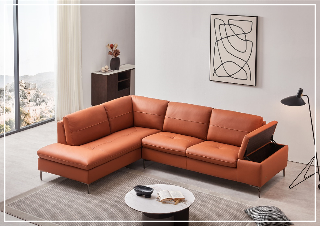 Gio Italia Decker L-Shaped Italian Leather Sectional Sofa - Modern Luxury Living Room Furniture for Home & Office Comfort