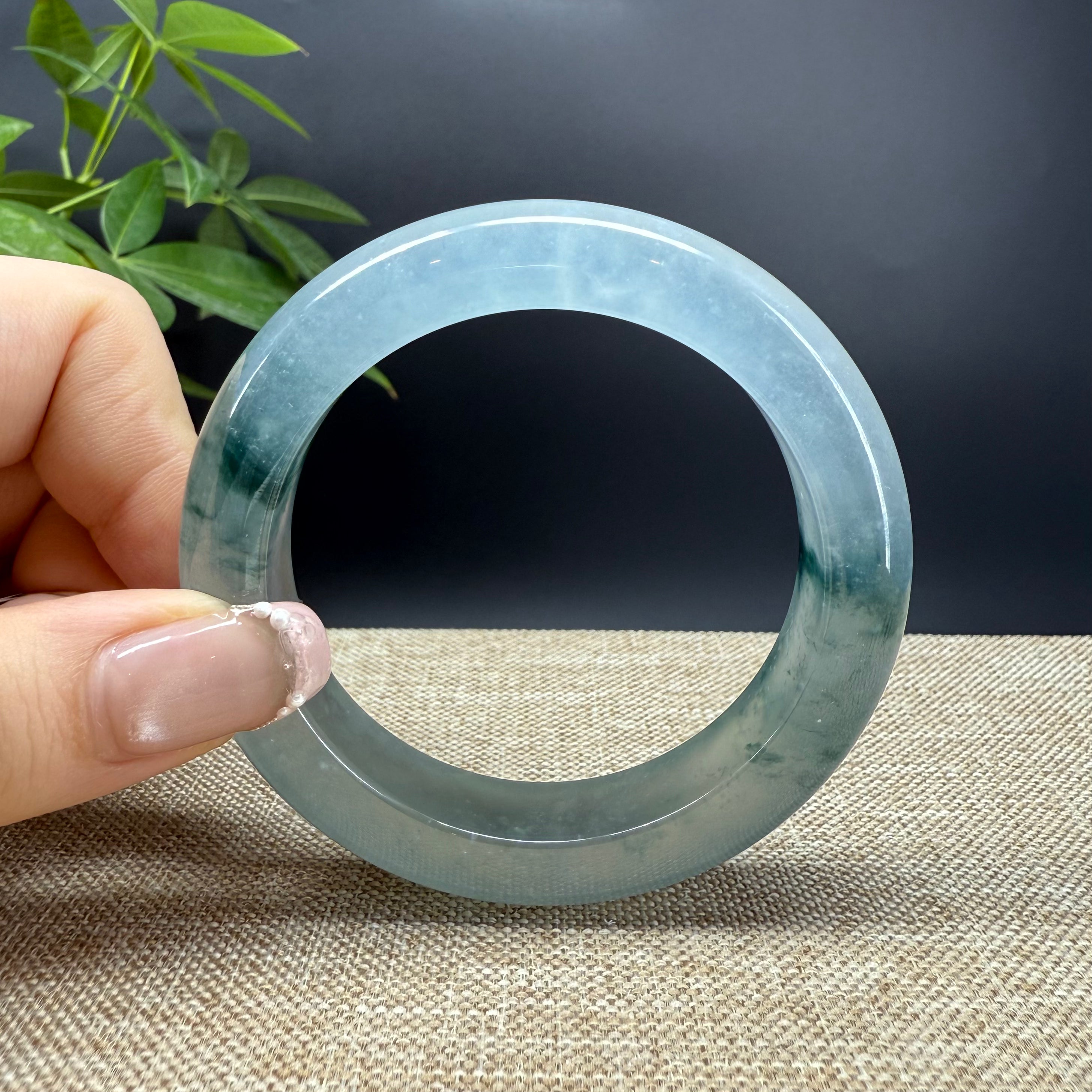 Authentic Burmese Icy Blue Green Jadeite Bangle Bracelet - 54.7mm Handmade Jewelry for Women | Perfect for Weddings, Gifts & Special Occasions