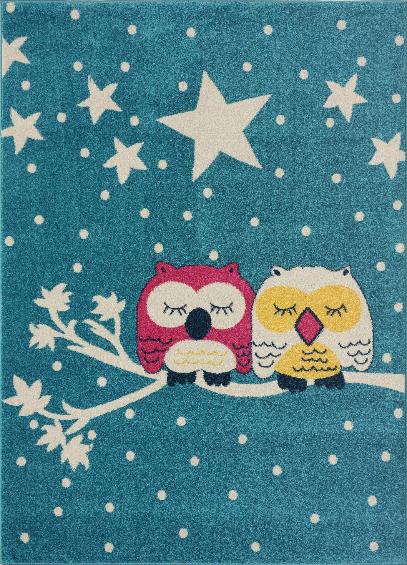 Owl Stars Animal Cartoon Kids Rug - 6’7″x9’2″ (200x280cm) Soft Nursery Carpet for Baby Boy & Girl Room Decor - Perfect for Playroom, Bedroom Floor Mat and Toddler Safe Area