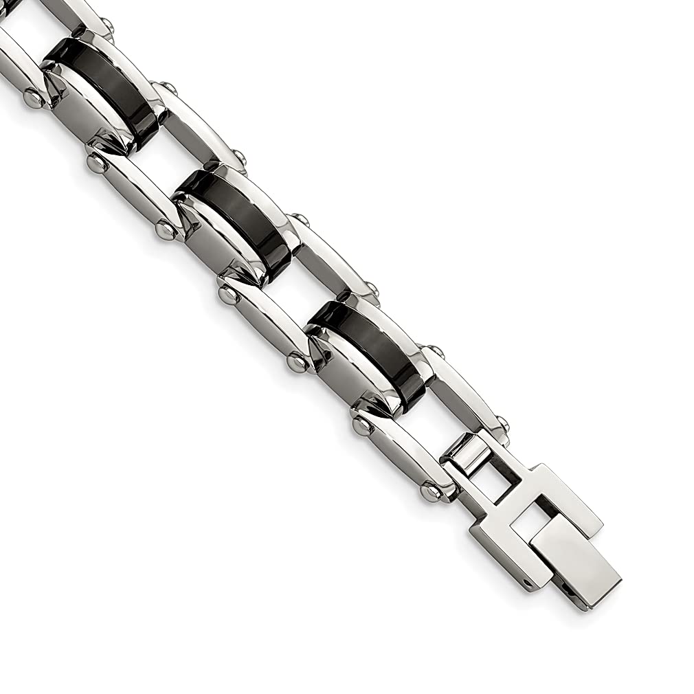 ICE CARATS Stainless Steel Black Plated 8.5 Inch Men's Bracelet - 8.75 Inch Adjustable Link Chain Fashion Jewelry for Dad, Gifts for Him - Perfect for Casual Wear, Formal Events & Anniversary Presents