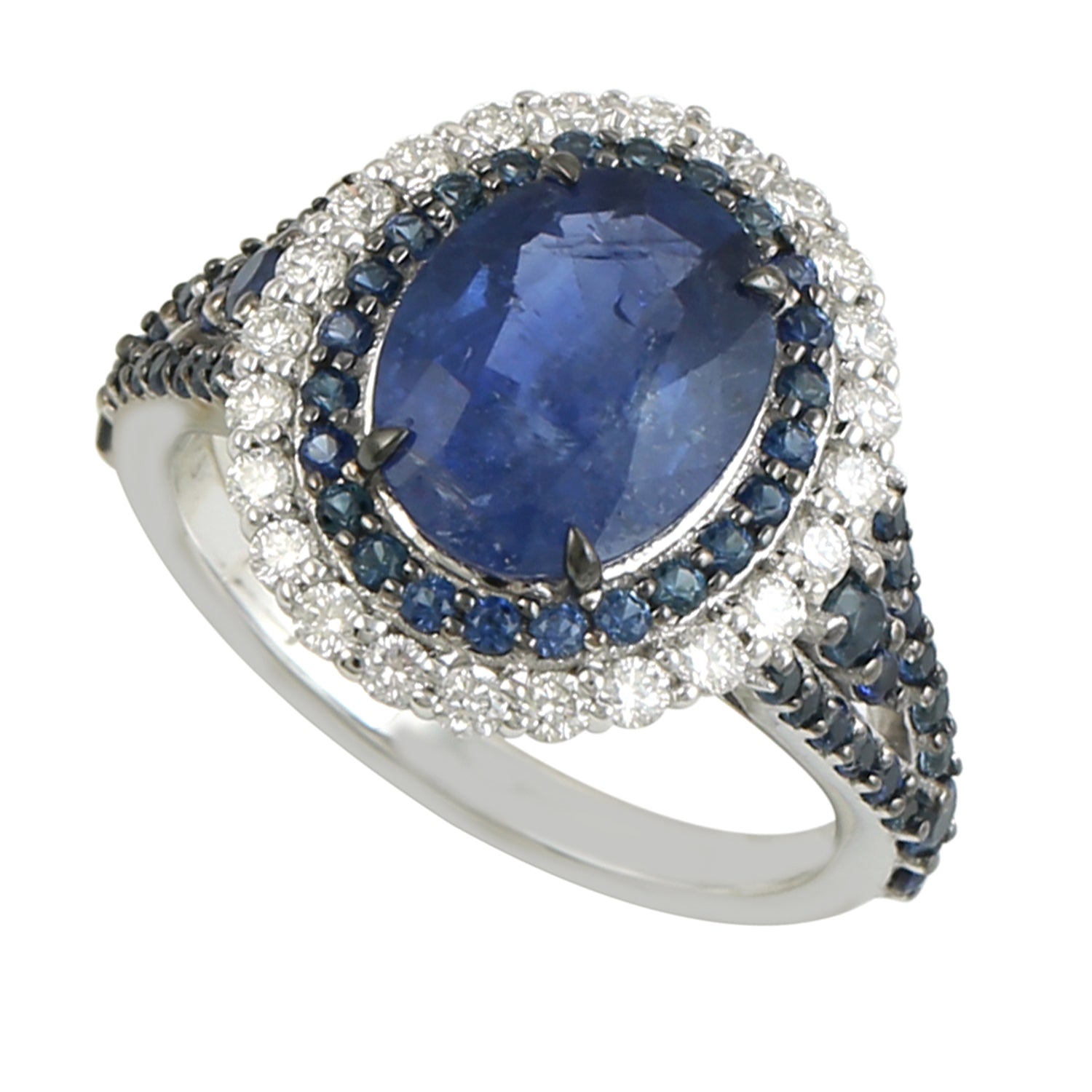 Blue Sapphire and Diamond 18K White Gold Solitaire Ring for Women | Elegant Engagement, Wedding, or Anniversary Jewelry Gift
