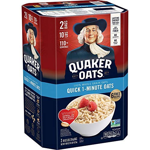 Quaker Oats Quick 1-Minute Oatmeal - 10 lb Bulk Pack - High Fiber Breakfast Cereal for Healthy Eating - Perfect for Smoothies, Baking & Quick Morning Meals