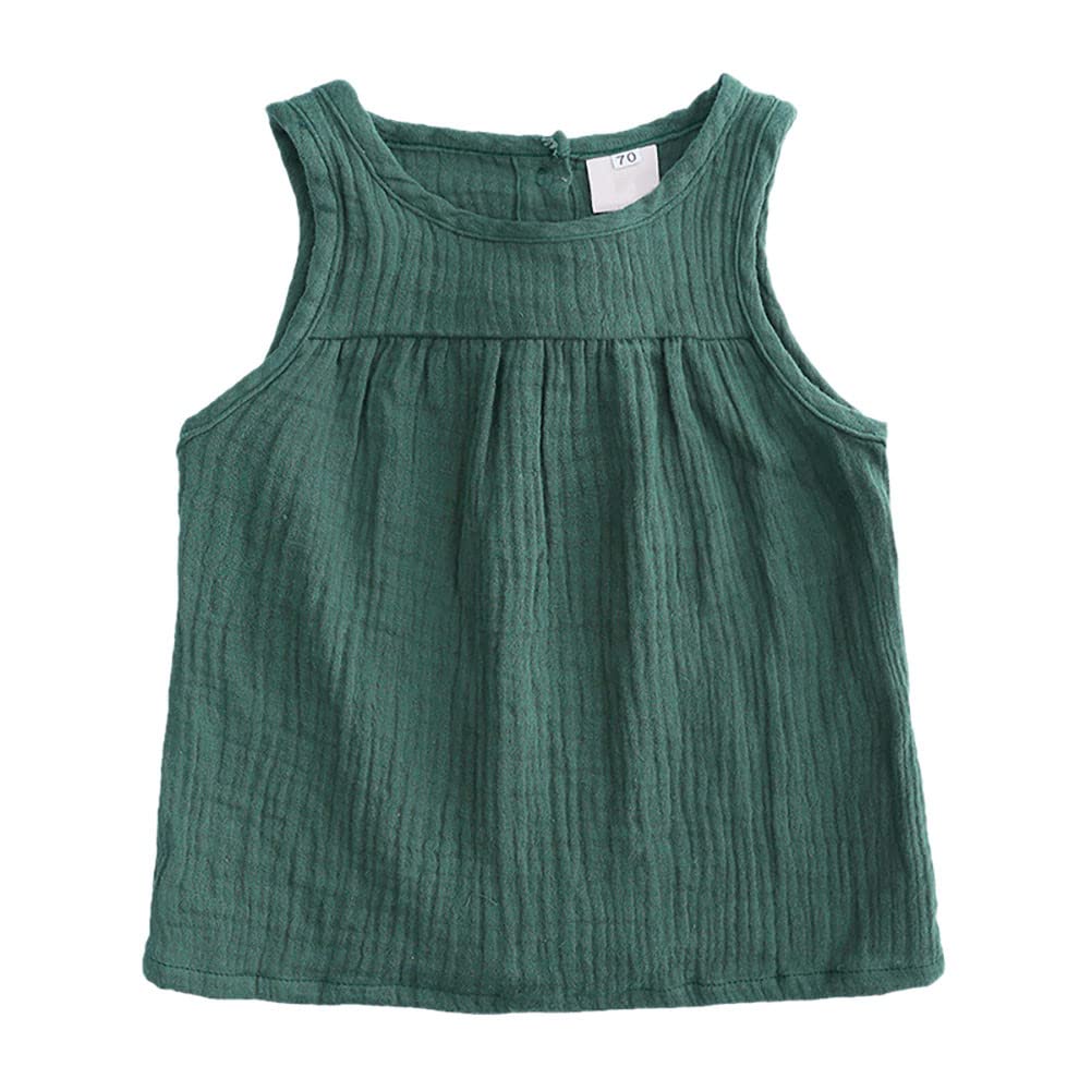 HWAFAN Toddler Boys & Girls Summer Cotton Linen Sleeveless Tank Top Tee - Breathable Casual Blouse for 3-4T Kids (Green) - Perfect for Playdates, Beach Outings & Summer Adventures
