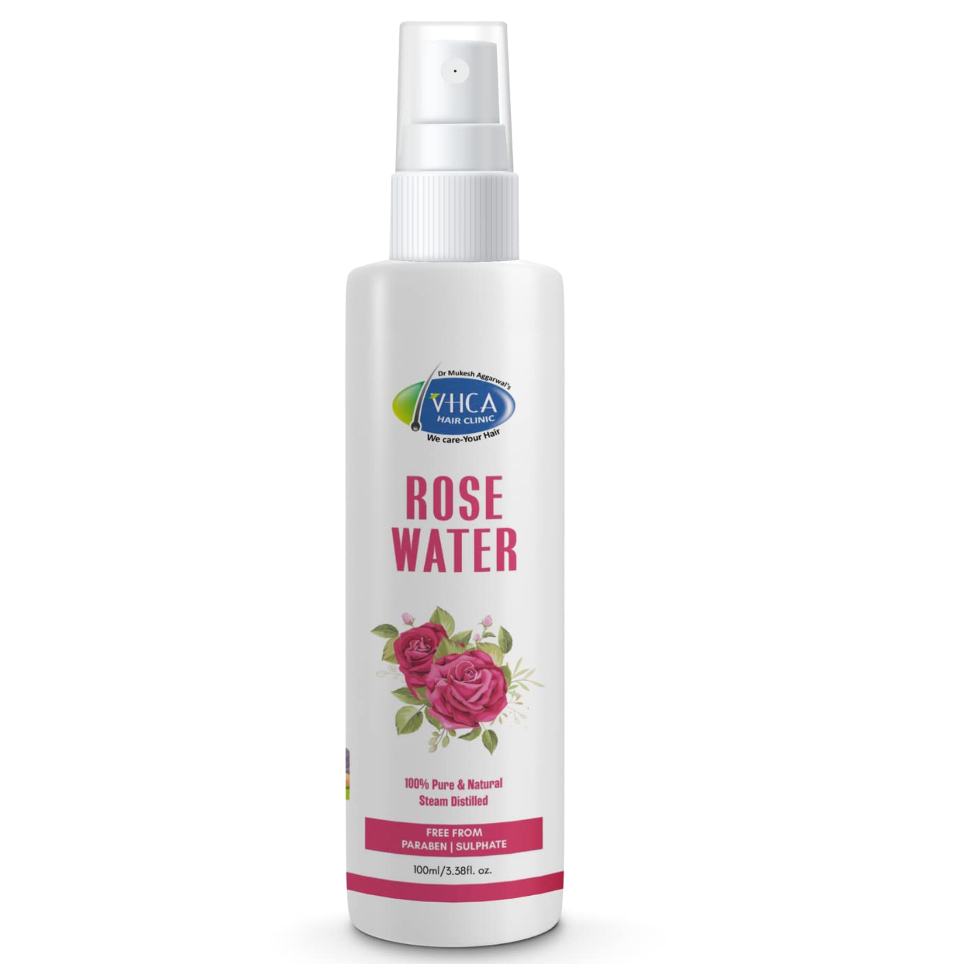 VHCA Rose Water Facial Spray | 100% Pure Distilled Rose Water for Oily, Dry & Normal Skin | Hydrating & Refreshing Toner for Men & Women | Perfect for Daily Skincare, Makeup Setting & Post-Workout Refreshment
