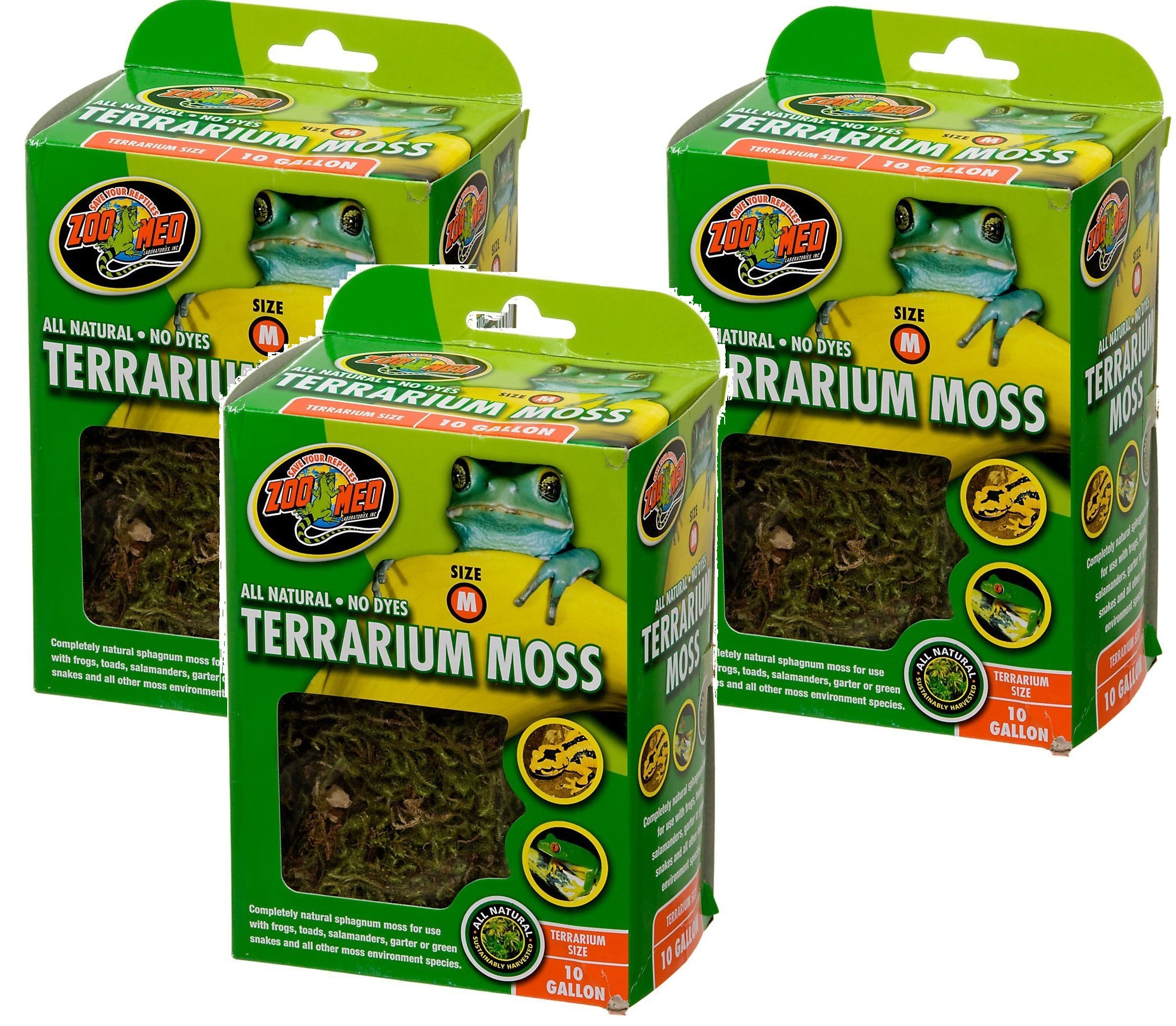 Premium Zoo Med Terrarium Moss - Natural Sphagnum Moss for Reptiles, Amphibians & Vivariums - 10 Gallon Size (3-Pack) - Ideal for Terrarium Bedding, Humidity Control & Habitat Decoration