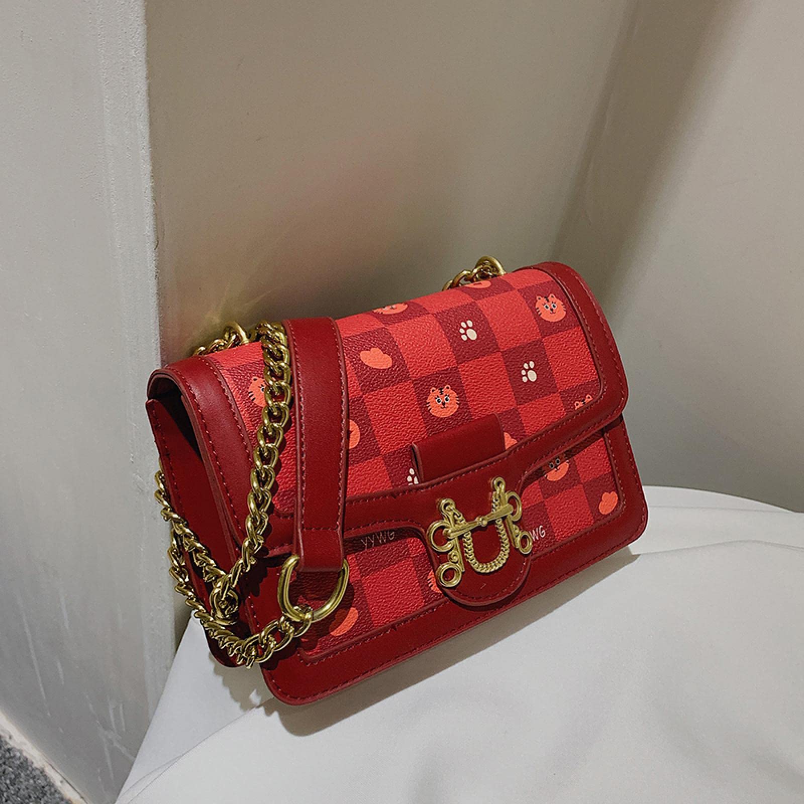 HSRWARE Women's Red Chain Messenger Bag - Stylish Small Square Crossbody Purse for Ladies | Perfect for Work, Travel, and Everyday Use