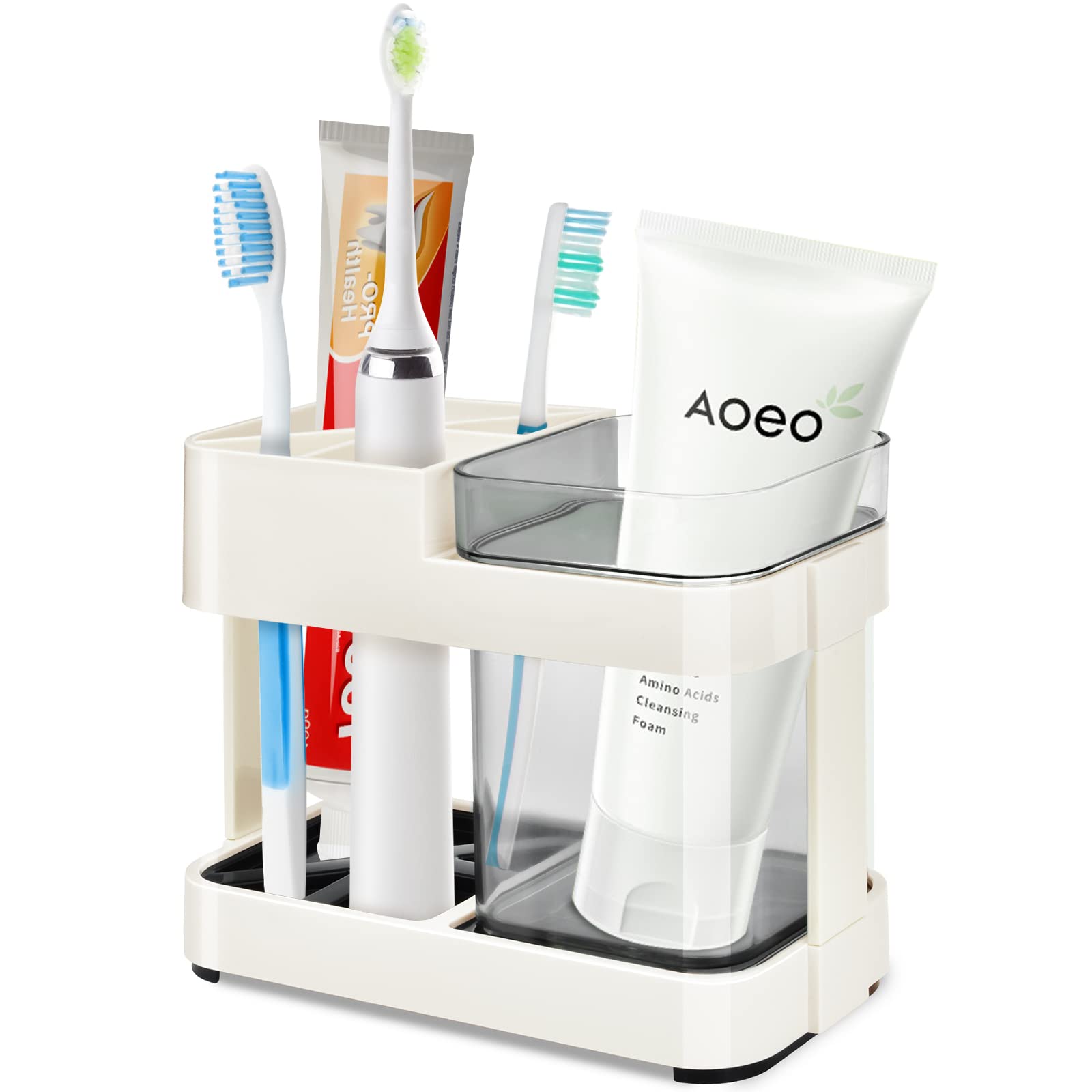 Toothbrush Holder with Cup for Bathroom Countertop - Kids & Adults Organizer for Toothbrush & Toothpaste Storage