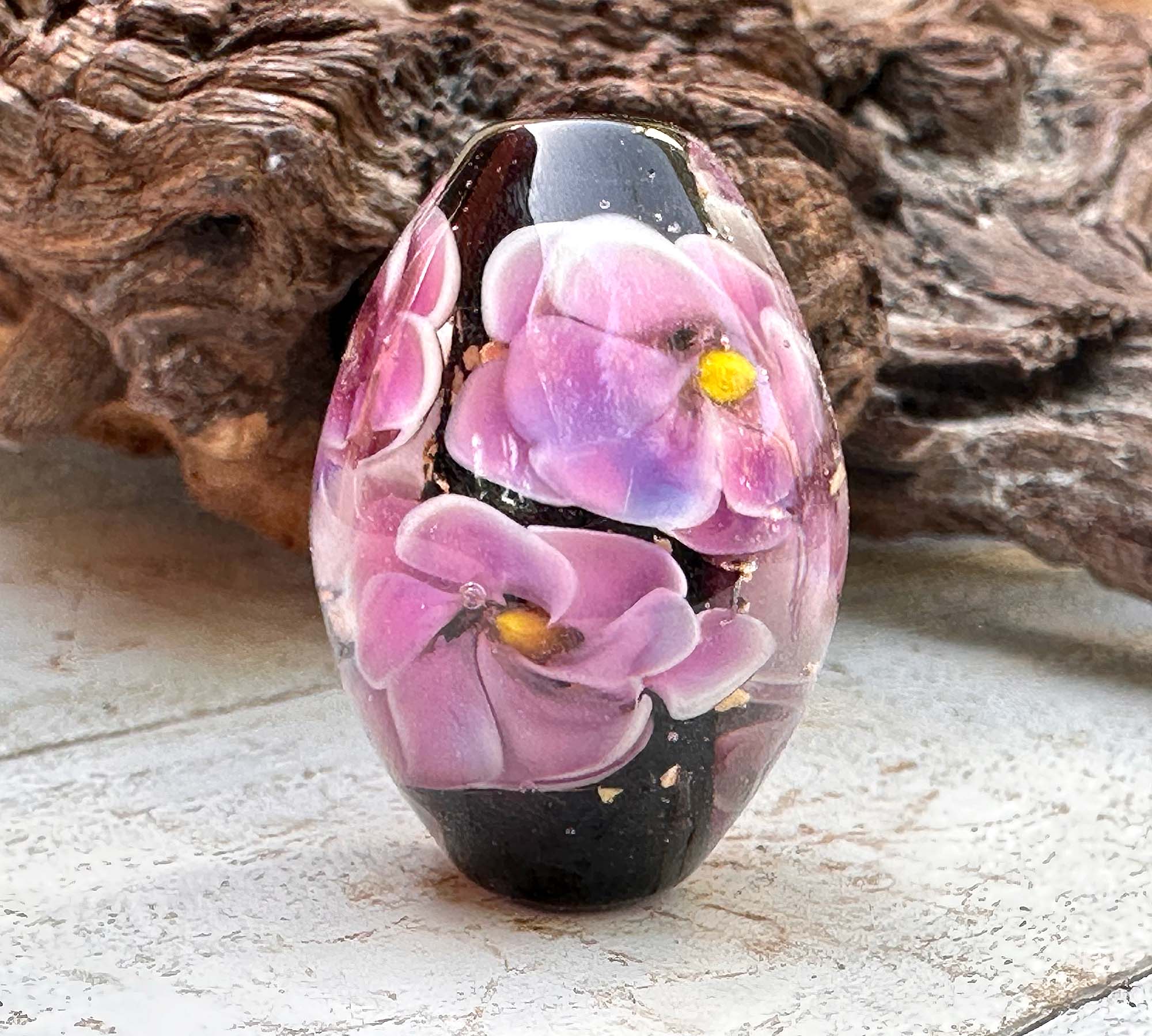 Purple Floral Mica Lampwork Glass Focal Bead for Jewelry Making - DIY Necklace, Bracelet, Earrings Craft Supplies - Perfect for Bohemian Style Accessories and Handmade Gifts