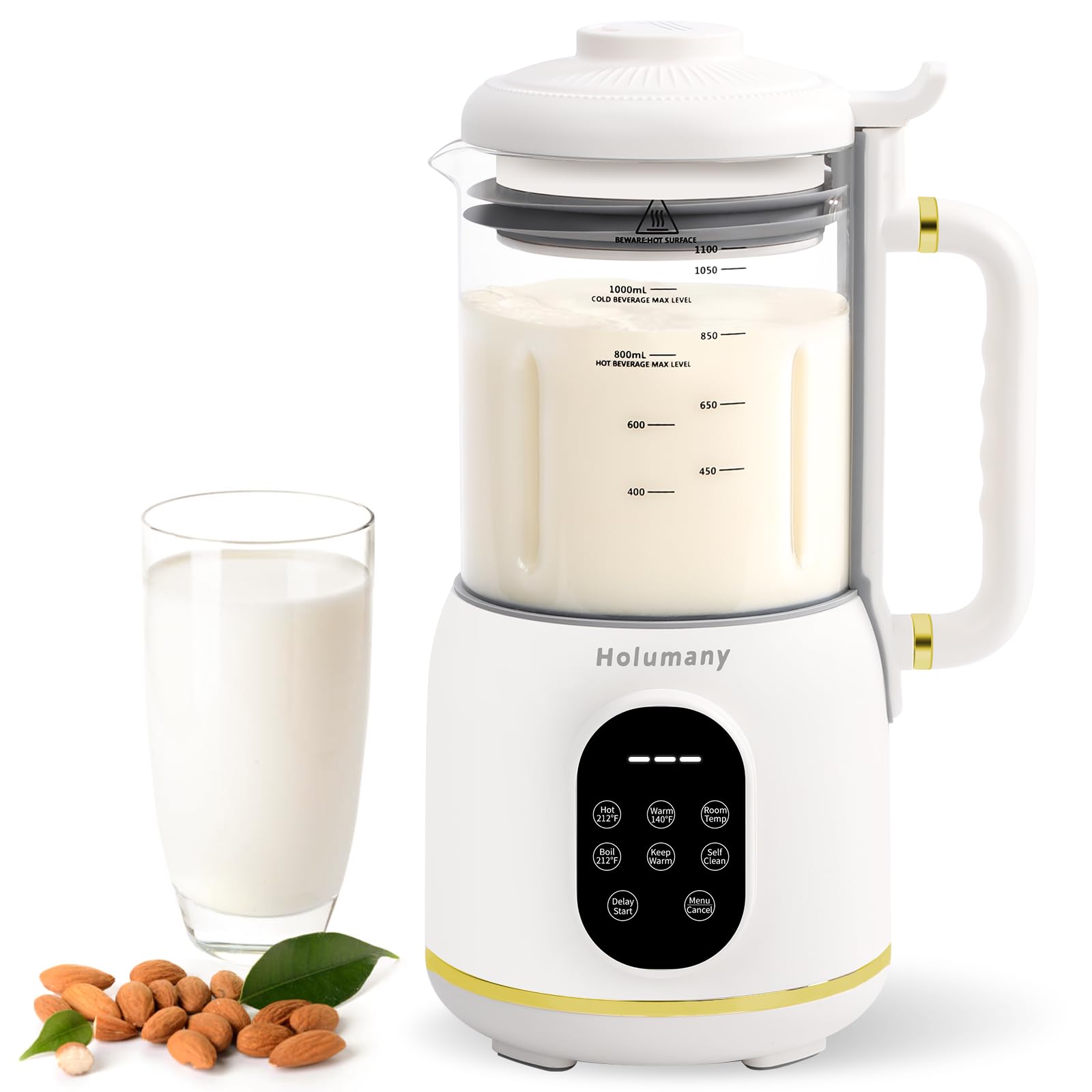 35oz Automatic Nut Milk Maker Machine for Homemade Almond, Oat, Soy & Plant-Based Milk - Non-Dairy Beverage Maker with Delay Start & Keep Warm Function - Perfect for Vegan, Keto & Healthy Lifestyles (White)