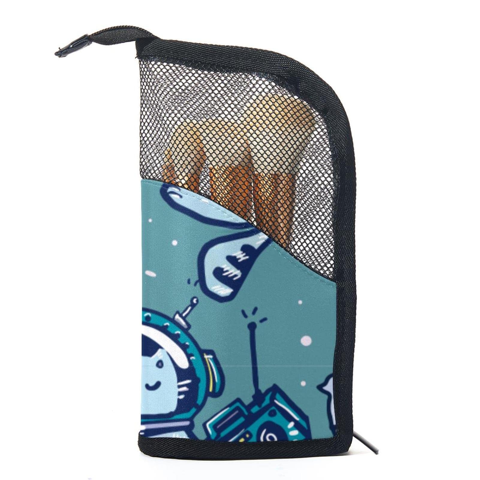 Portable Makeup Brush Organizer Bag with 12 Slots - Cute Space Cat Design Cosmetic Brush Holder Case for Travel & Home Storage