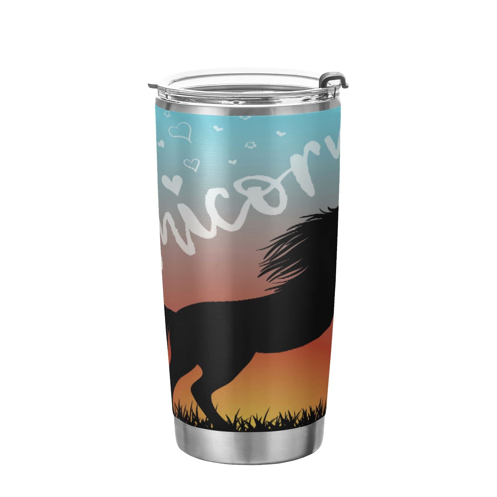 JUAMA 20oz Unicorn Black Silhouette Stainless Steel Tumbler with Lid & Straw - Vacuum Insulated Travel Mug for Hot & Cold Drinks - Perfect for Coffee, Iced Tea, Water Bottle - Great for Office, Gym, Hiking, and Outdoor Activities