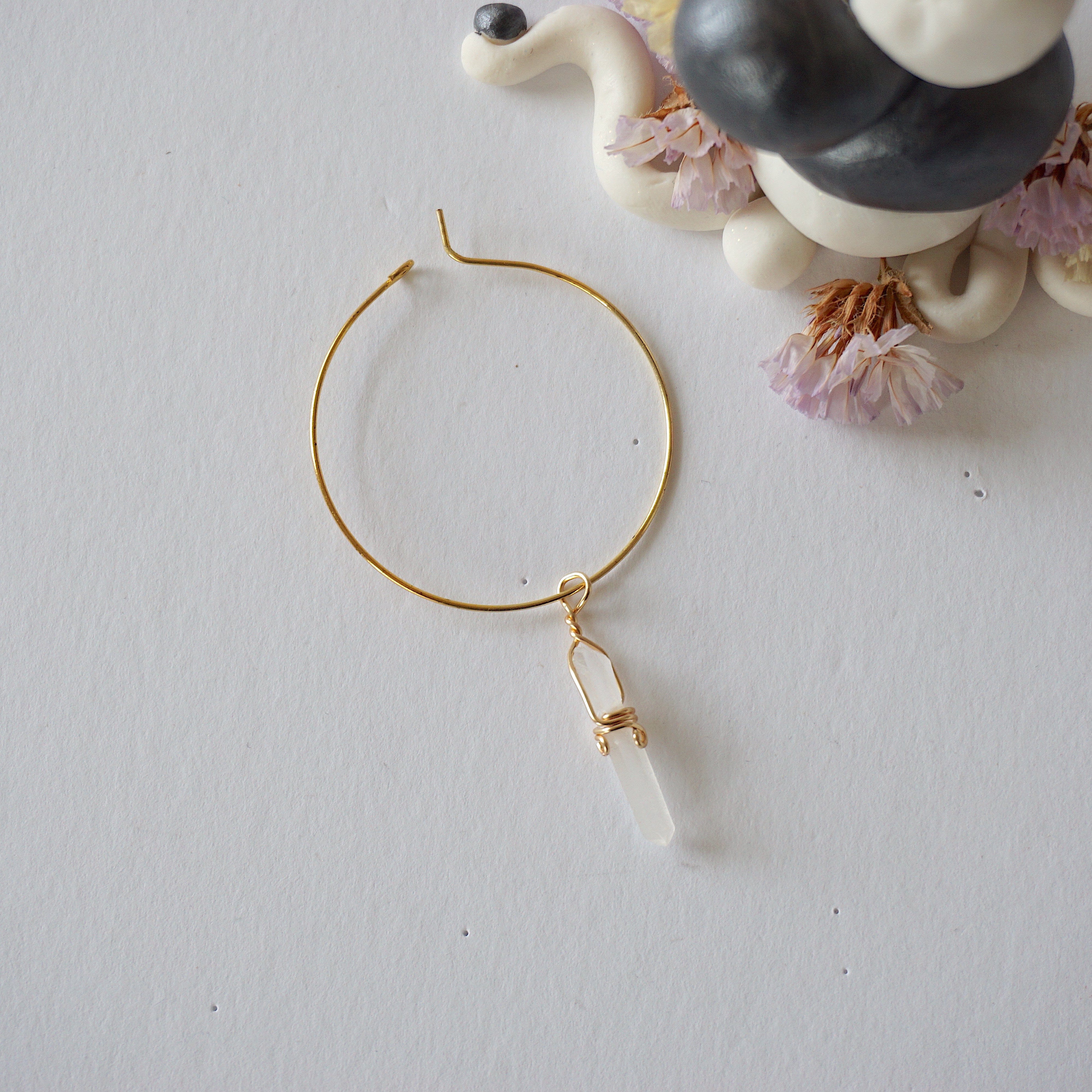 Gold Plated Clear Quartz Charm Hoop Earrings for Women – Elegant Boho Jewelry for Everyday Wear & Special Occasions