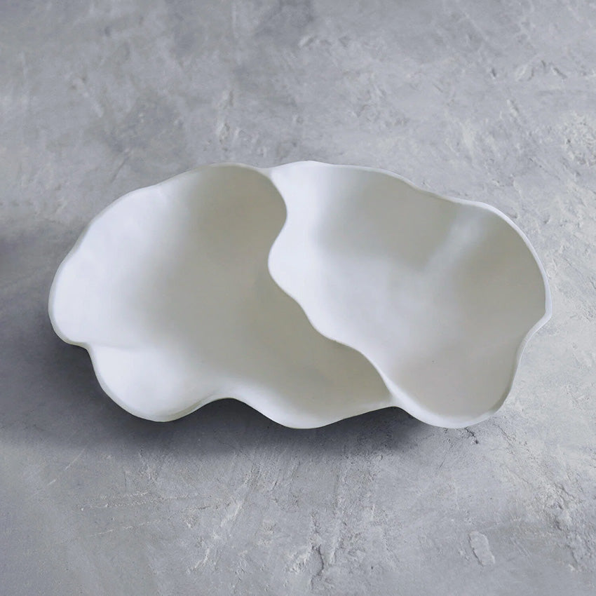 Beatriz Ball Vida Nube Large Double Dip Bowl in White - Elegant Serving Bowl for Entertaining, Parties, and Home Decor