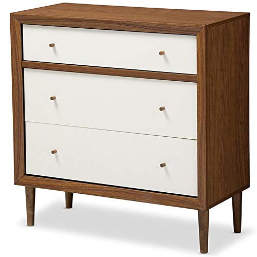 BOWERY HILL 3-Drawer Chest - White & Walnut Finish - Modern Bedroom Dresser for Storage & Organization