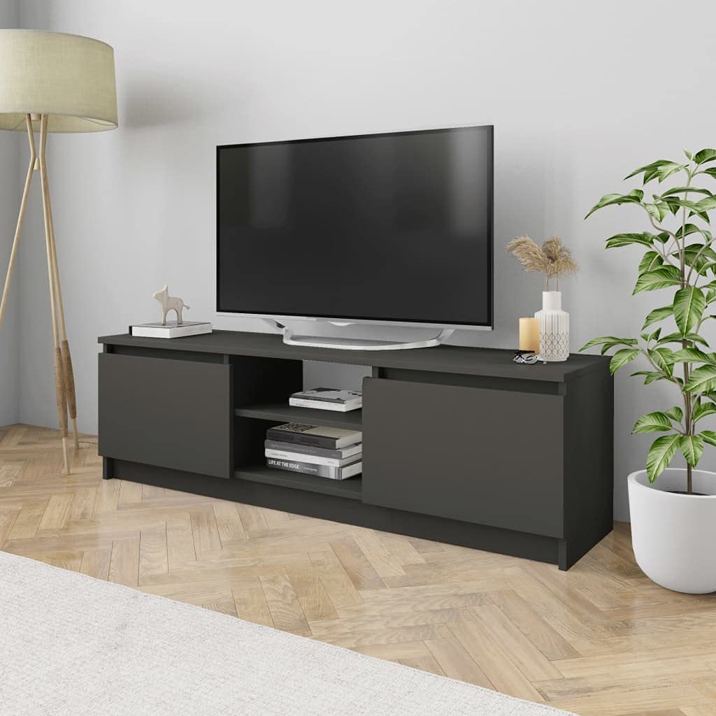 Modern TV Stand Entertainment Center with Open Shelves & Doors - 55 Inch Media Storage Cabinet, Chipboard TV Console for Living Room & Bedroom (Gray, 47.2