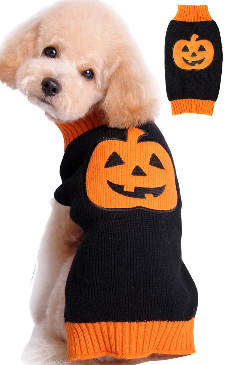 Halloween Pumpkin Cat & Dog Sweater - Cozy Knit Pet Apparel for Small Medium Large Dogs - Cute Fall & Winter Dog Clothes for Costume Parties, Photo Shoots & Cold Weather