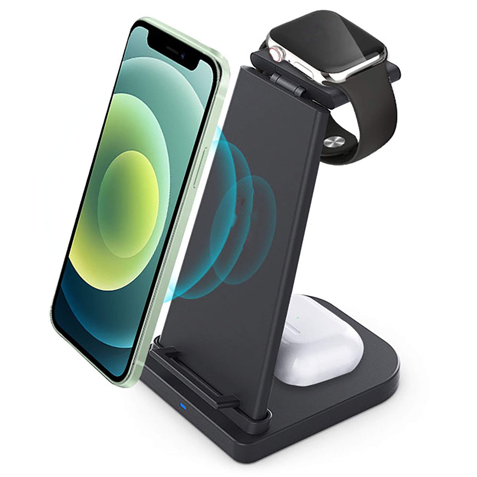 3-in-1 Fast Wireless Charging Stand for iPhone 12/11/Pro/Max/XR/XS/X, Apple Watch Series 7/6/SE/5/4/3/2 & AirPods 2/Pro - Multi-Device Charging Station for Home, Office & Nightstand Use