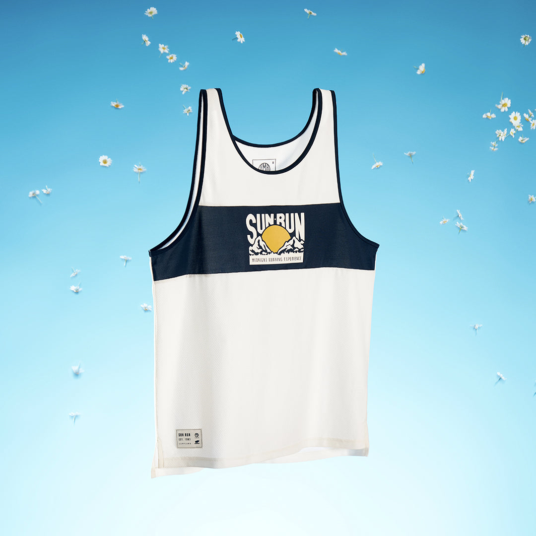 Sun Run Men's Performance Singlet - Breathable Running Top in Off White/Estate Blue | Ideal for Jogging, Gym Workouts & Outdoor Sports