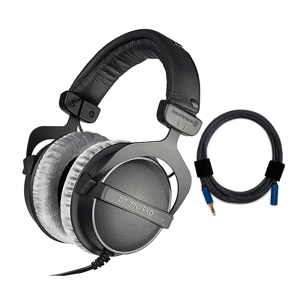 beyerdynamic DT 770 PRO Studio Headphones (250 Ohm) with Premium Nylon Braided Audio Extension Cable - Professional Studio Monitoring, Gaming & Music Production Bundle
