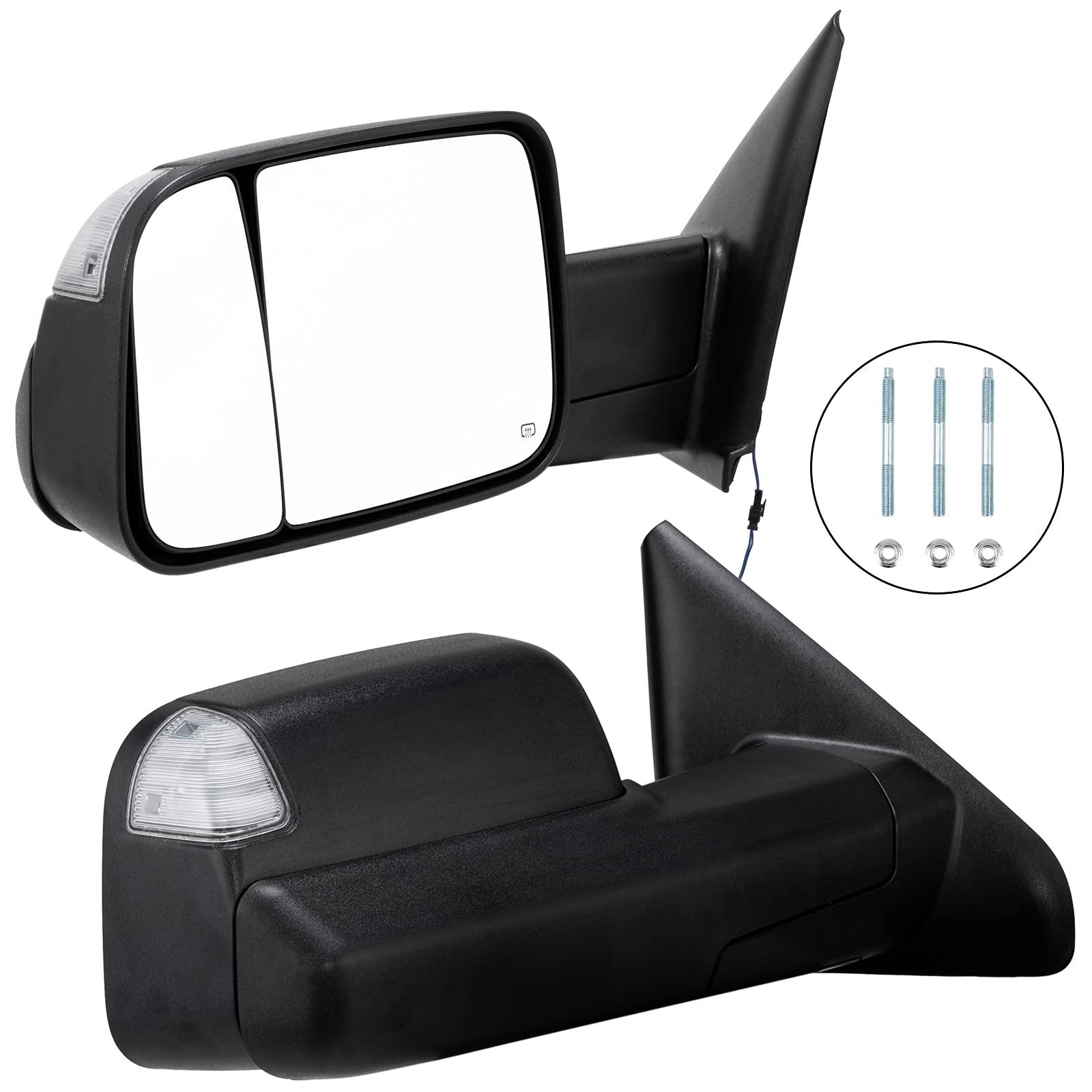 MOTOOS Heated Power Towing Mirrors Replacement for 2002-2009 Dodge Ram 1500/2500/3500 - Manual Fold, Turn Signal, RH+LH Pair (Perfect for Off-Roading, Towing & Heavy-Duty Use)