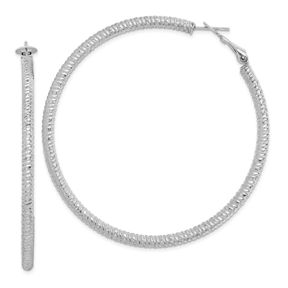 60mm Sterling Silver Hoop Earrings for Women - Rhodium Plated Hinged Design | Perfect for Everyday Wear, Parties & Gifts