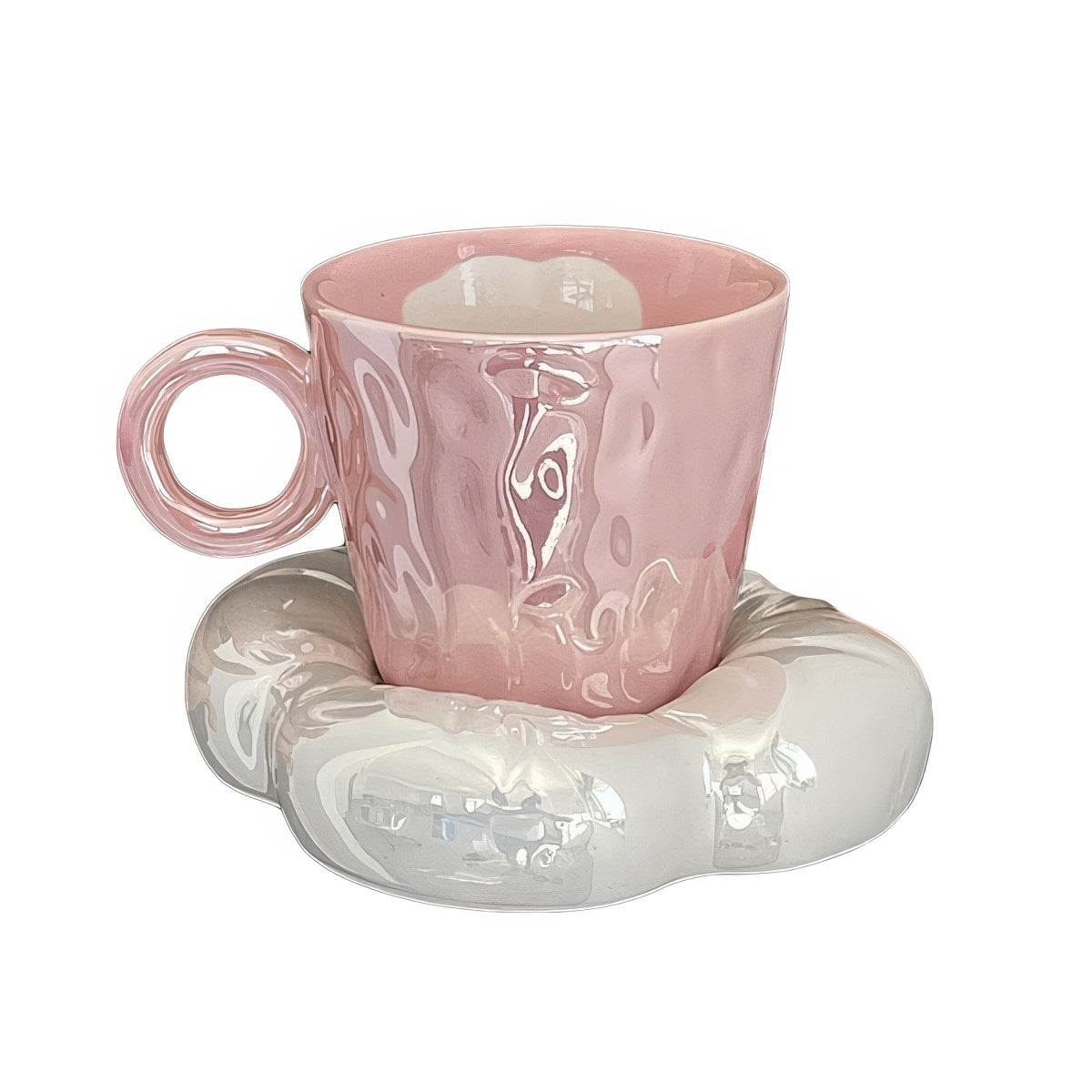 Pink Cloud Ceramic Coffee Cup Set - 4 Piece Porcelain Mugs with Handle, Perfect for Home, Office & Gifts - Ideal for Morning Coffee, Tea & Hot Beverages