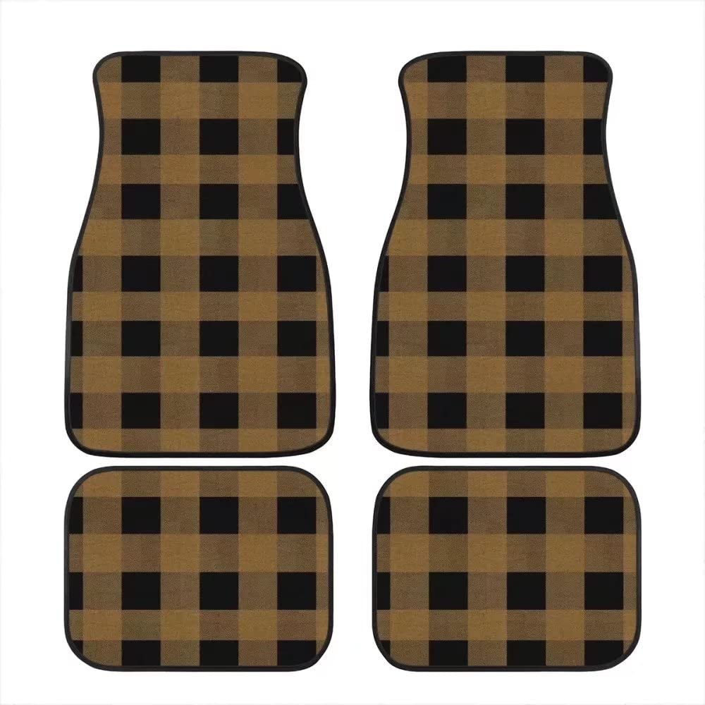Premium Universal Fit Car Floor Mats - Brown/Black Plaid Design - 4-Piece Full Set for SUVs, Vans, Cars & Trucks - Waterproof & Durable - Perfect for Daily Commute, Road Trips & Outdoor Adventures