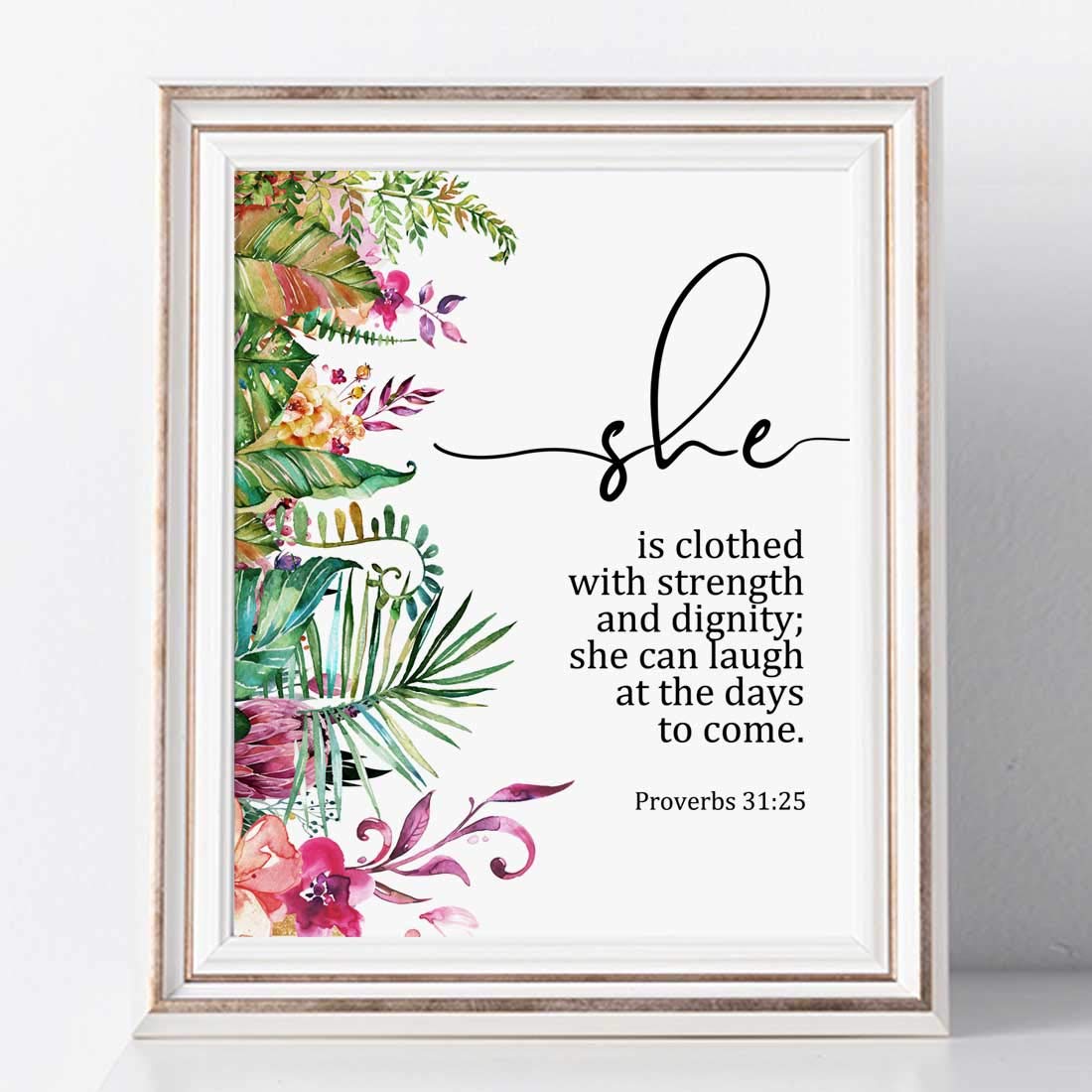 Proverbs 31:25 Bible Verse Art Print - 8x10 Inch Nursery Wall Decor for Christian Homes