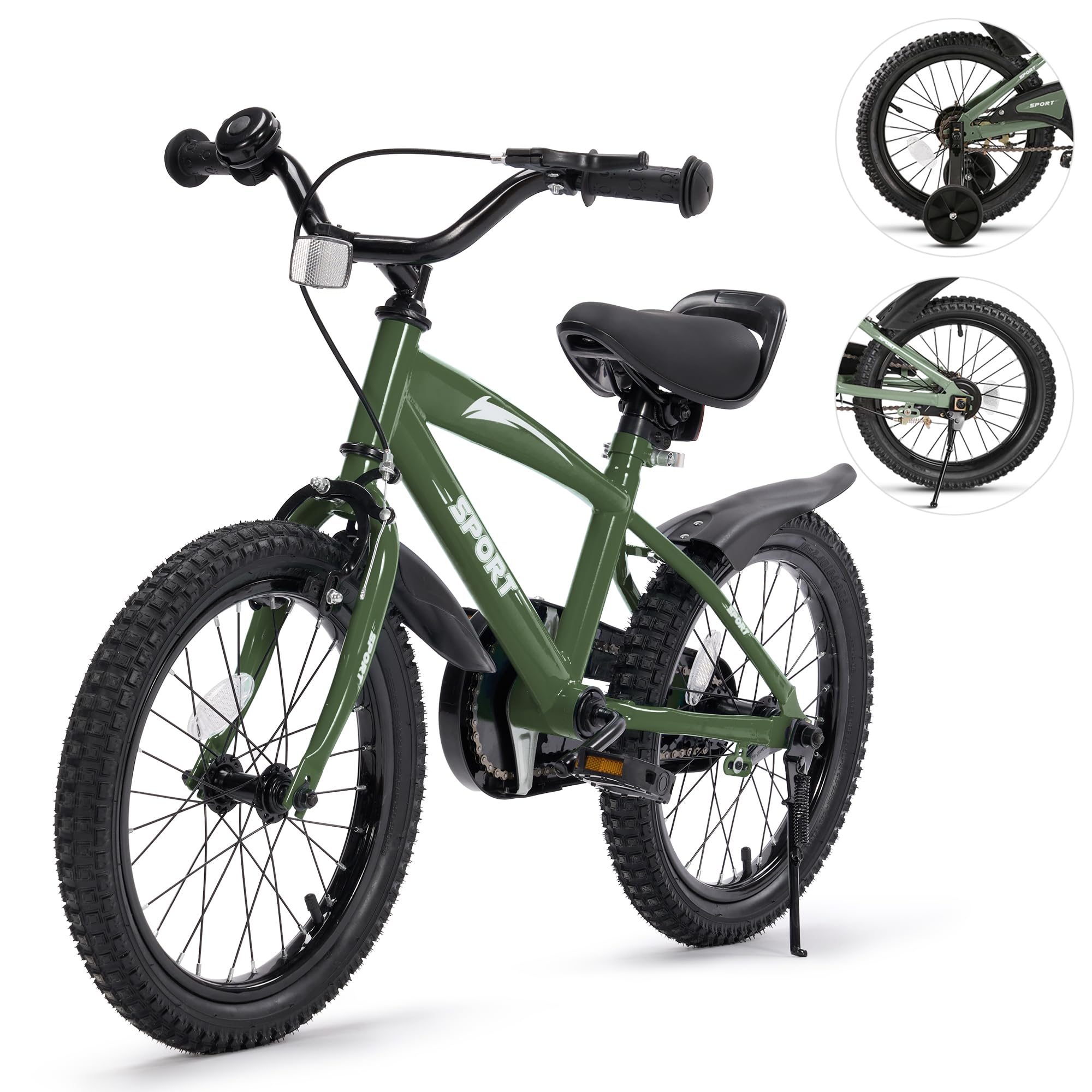 BODIOO 16 Inch Kids Bike for Boys & Girls - Adjustable Seat, Training Wheels, Handbrake & Coaster Brake - Sturdy Frame for Rider Height 41-46 Inches - Perfect for Neighborhood Rides & Outdoor Play