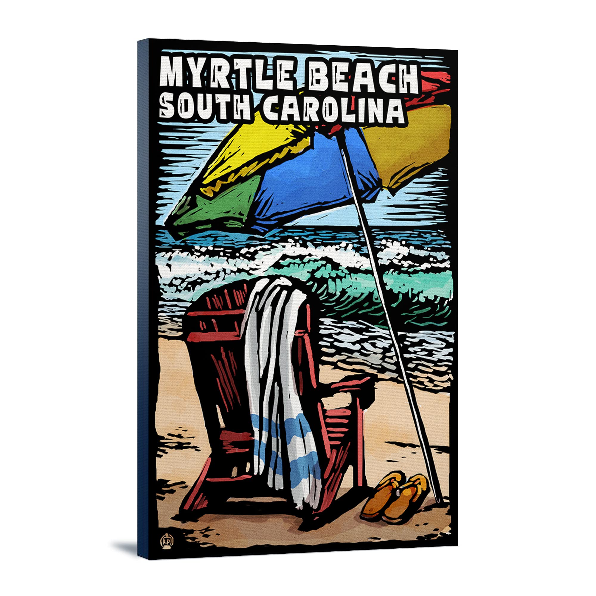 Myrtle Beach, South Carolina - Stunning Beach Chair Scratchboard Art (24x36 Gallery Wrapped Canvas) - Perfect for Coastal Home Decor & Living Room Accent