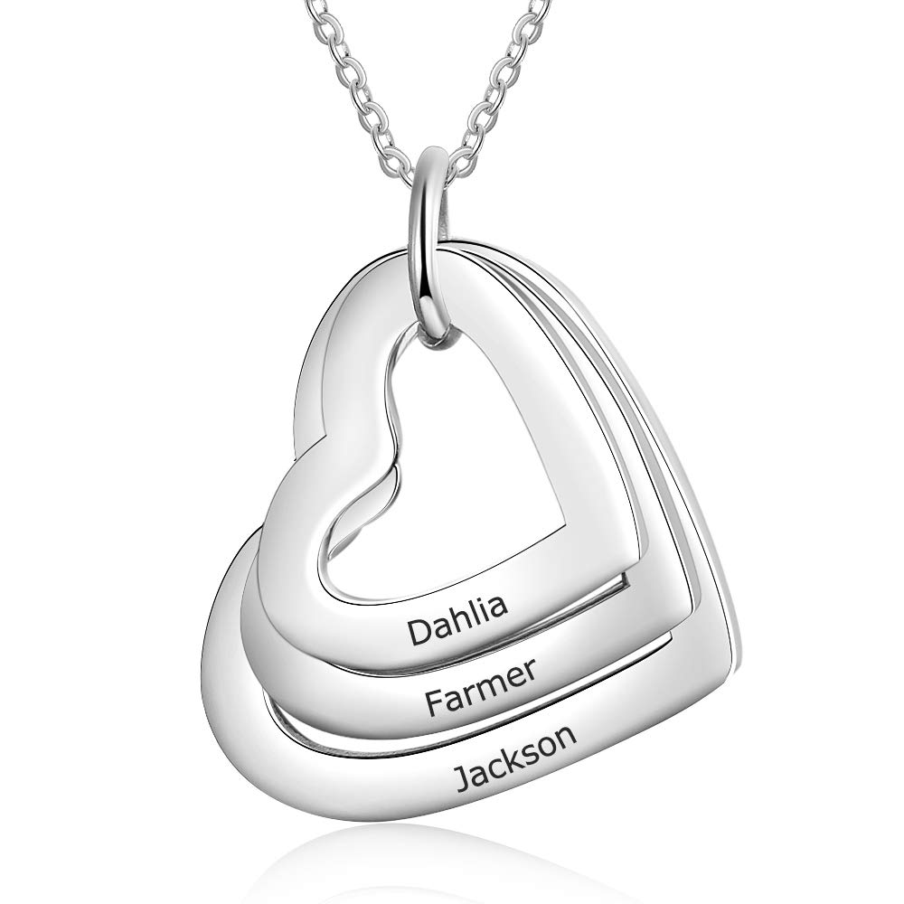Personalized Mother Name Necklace - 2-5 Hearts Stainless Steel Pendant - Perfect Gift for Women