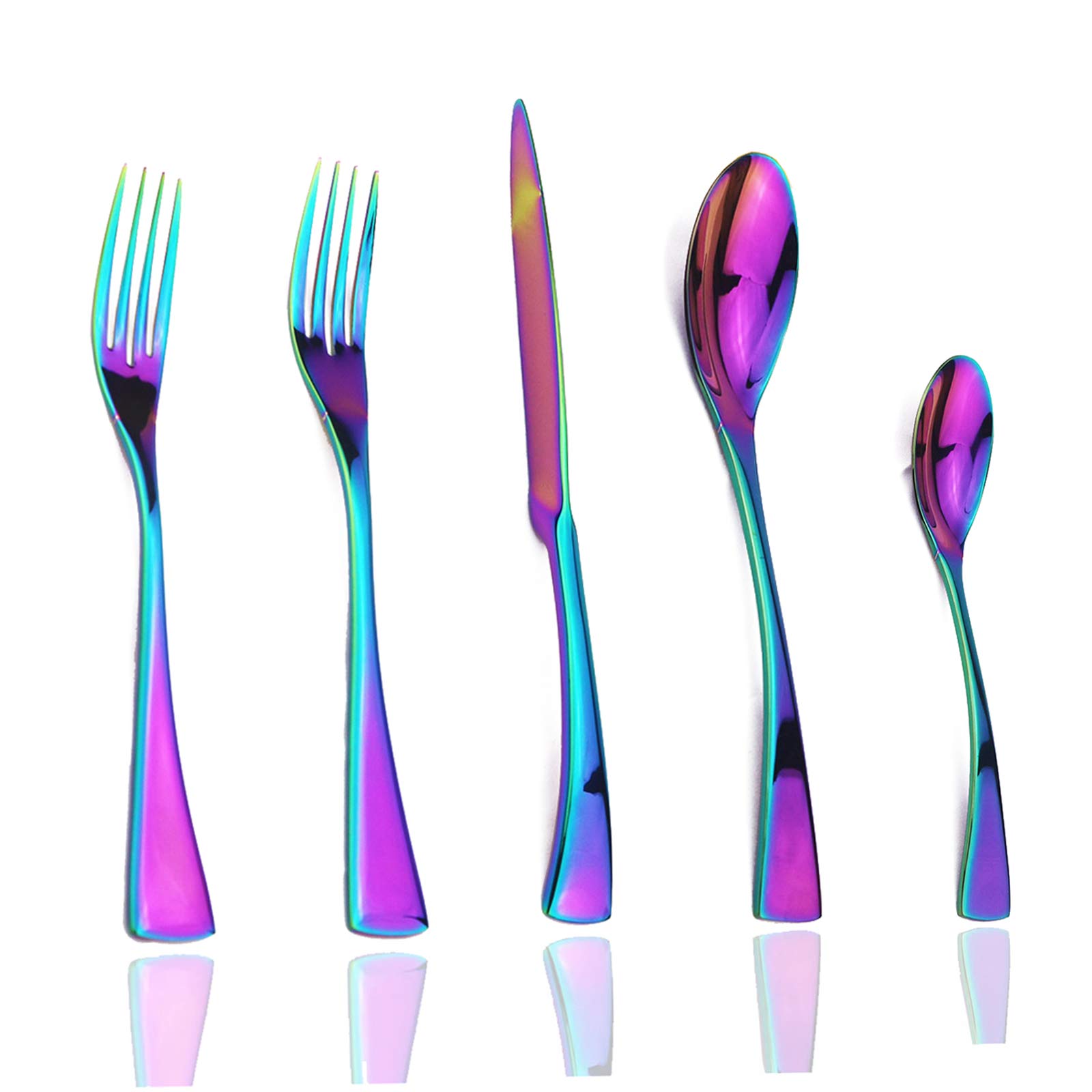JASHII 20-Piece Stainless Steel Flatware Set for 4 - Heavy Duty Silverware Cutlery Set with Forks, Knives & Spoons - Dishwasher Safe Rainbow Colored Tableware - Perfect for Dining, Parties & Home Kitchen Use