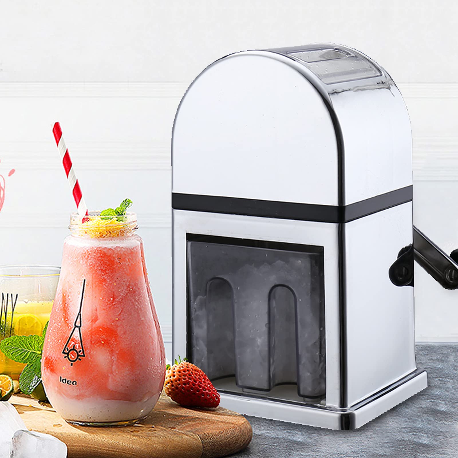 Portable Manual Ice Crusher - Stainless Steel Ice Shaver for Kitchen, Easy Clean Crushed Ice Maker, Small Snow Cone Machine | Perfect for Cocktails, Smoothies, and Home Parties