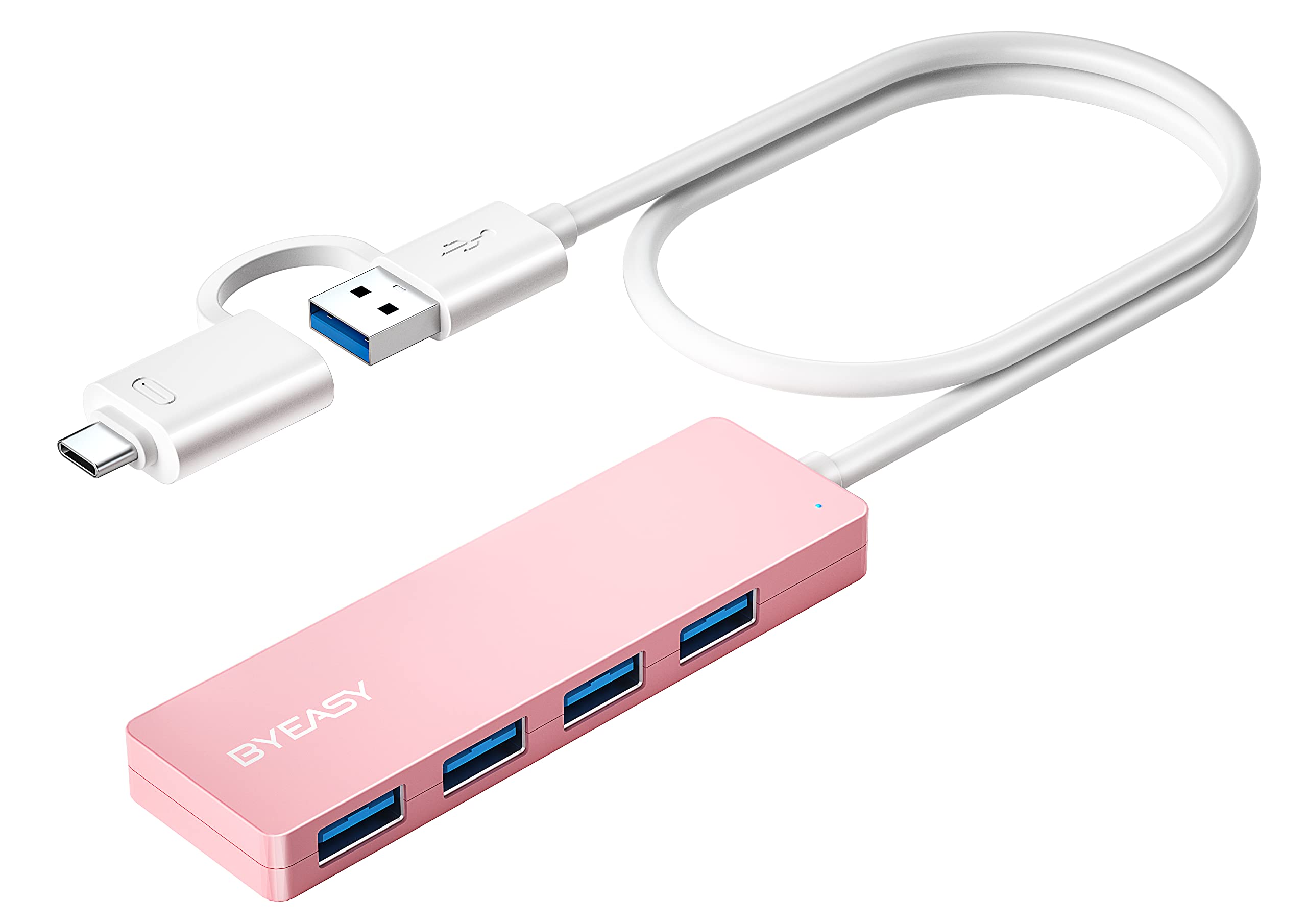 BYEASY 4-Port USB C Hub to USB 3.0 Adapter with 2ft Extended Cable - Ultra Slim Portable USB Splitter for MacBook, iMac, PC, PS4, Surface Pro, XPS | Expand Connectivity for Laptops, Gaming Consoles & Office Workstations