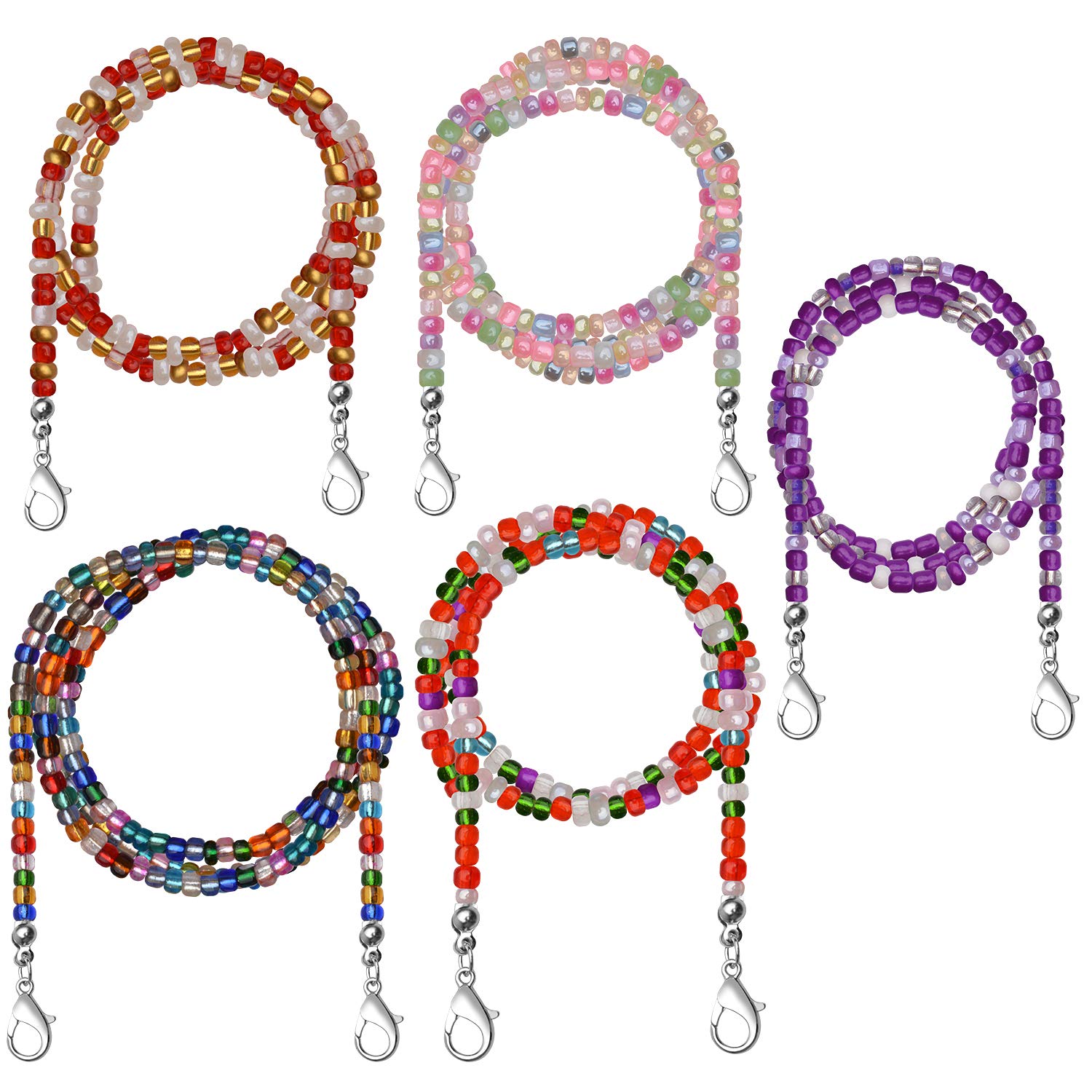 Adjustable Beaded Mask Lanyard - 5pcs 74cm Glasses Chain for Adults & Kids - Home & Travel