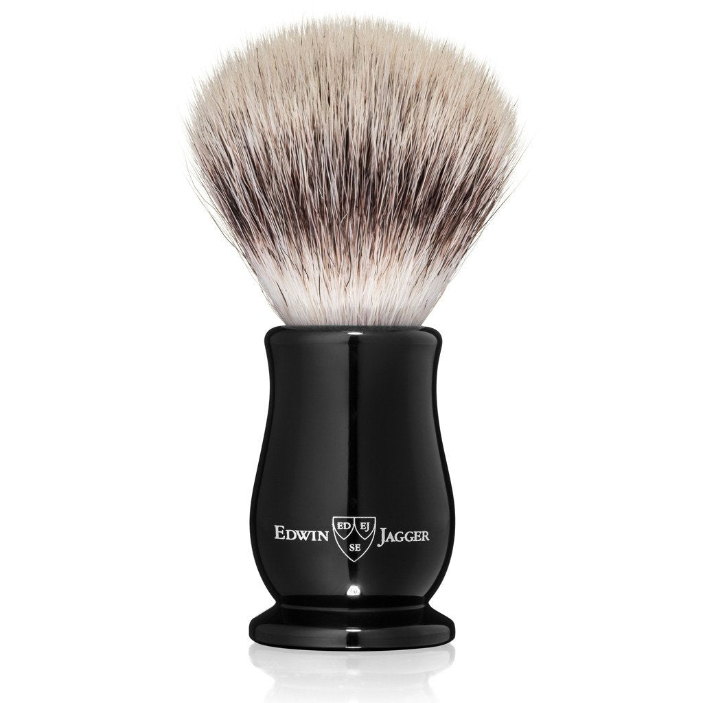 Edwin Jagger Chatsworth Synthetic Silvertip Shaving Brush for Men - Imitation Ebony Handle - Perfect for Wet Shaving & Luxury Grooming Gifts